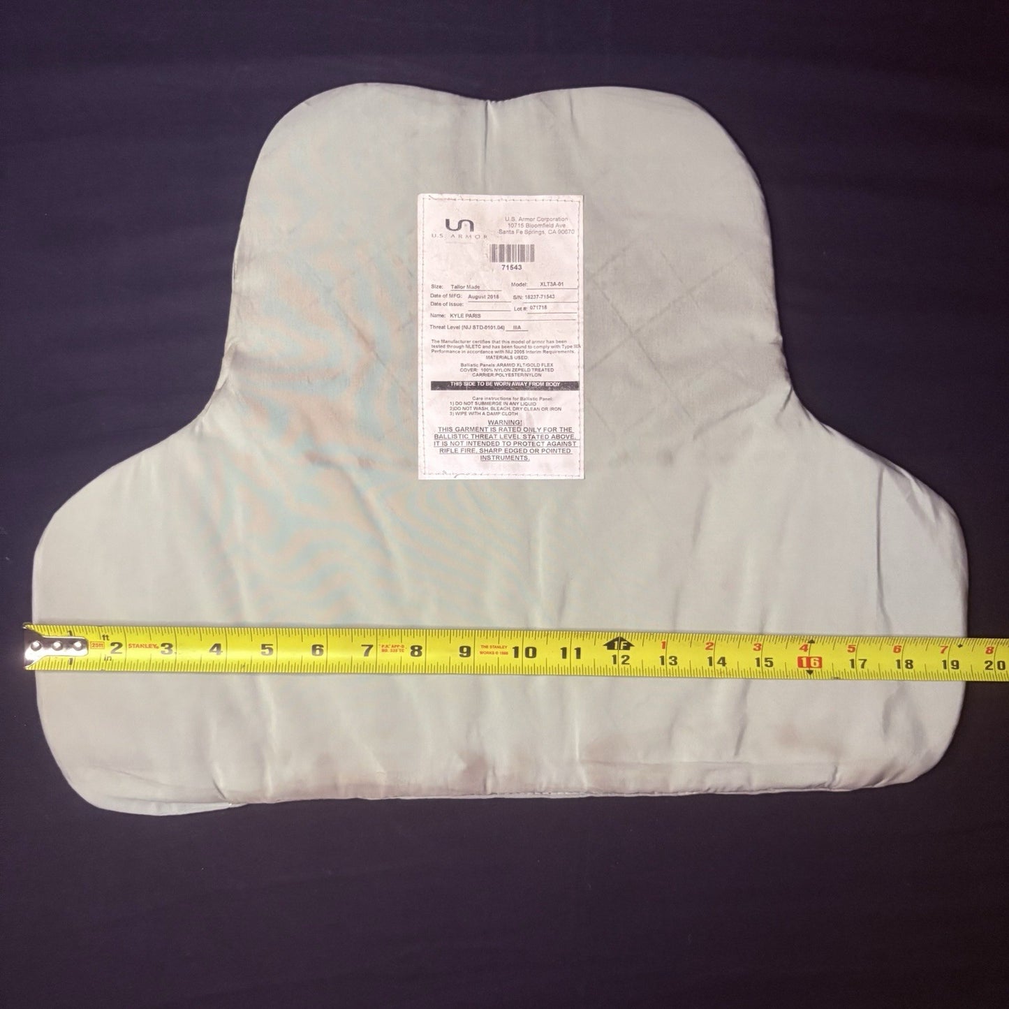 US Armor IIIA (3A) Bullet Proof Vest Size Female Medium 2018 w/6x8" Trauma Plate17