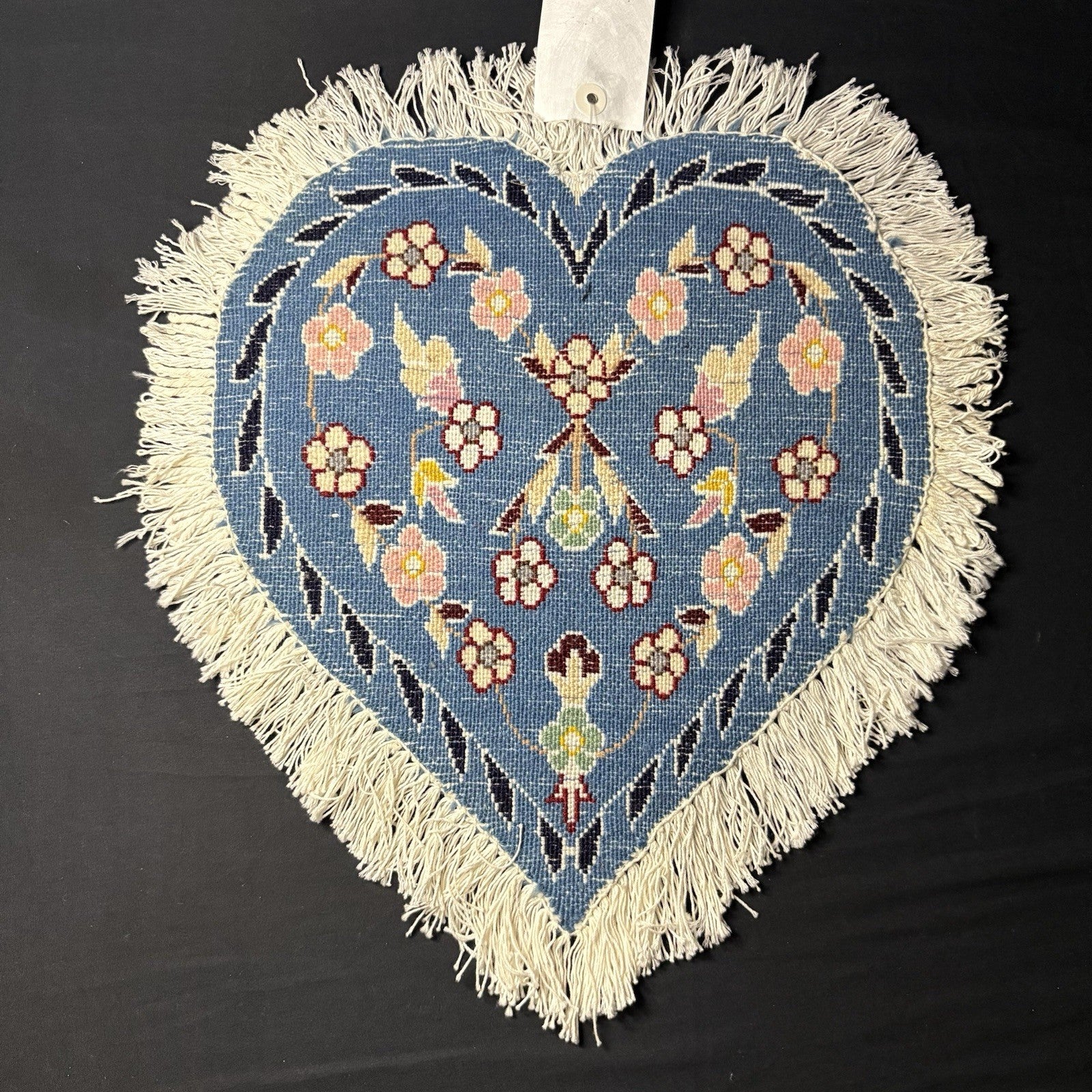 Hand Knotted Rug Heart Shape Purple w/Flowers 14”x13” VERY RARE2