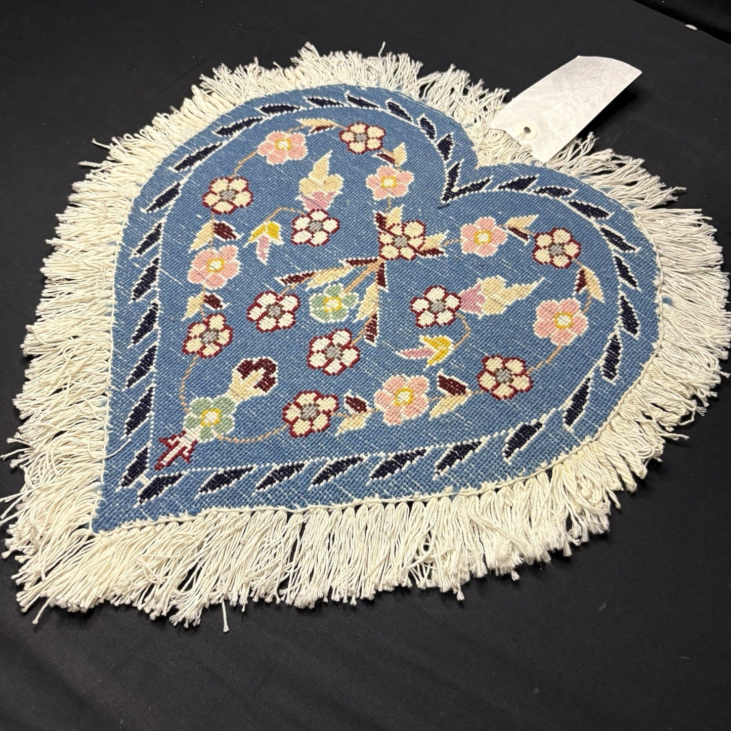 Hand Knotted Rug Heart Shape Purple w/Flowers 14”x13” VERY RARE21
