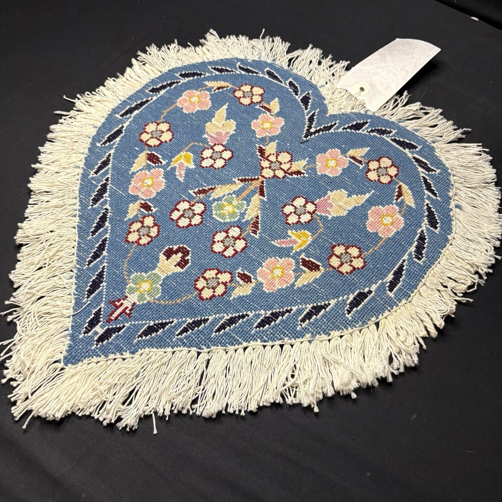 Hand Knotted Rug Heart Shape Purple w/Flowers 14”x13” VERY RARE21