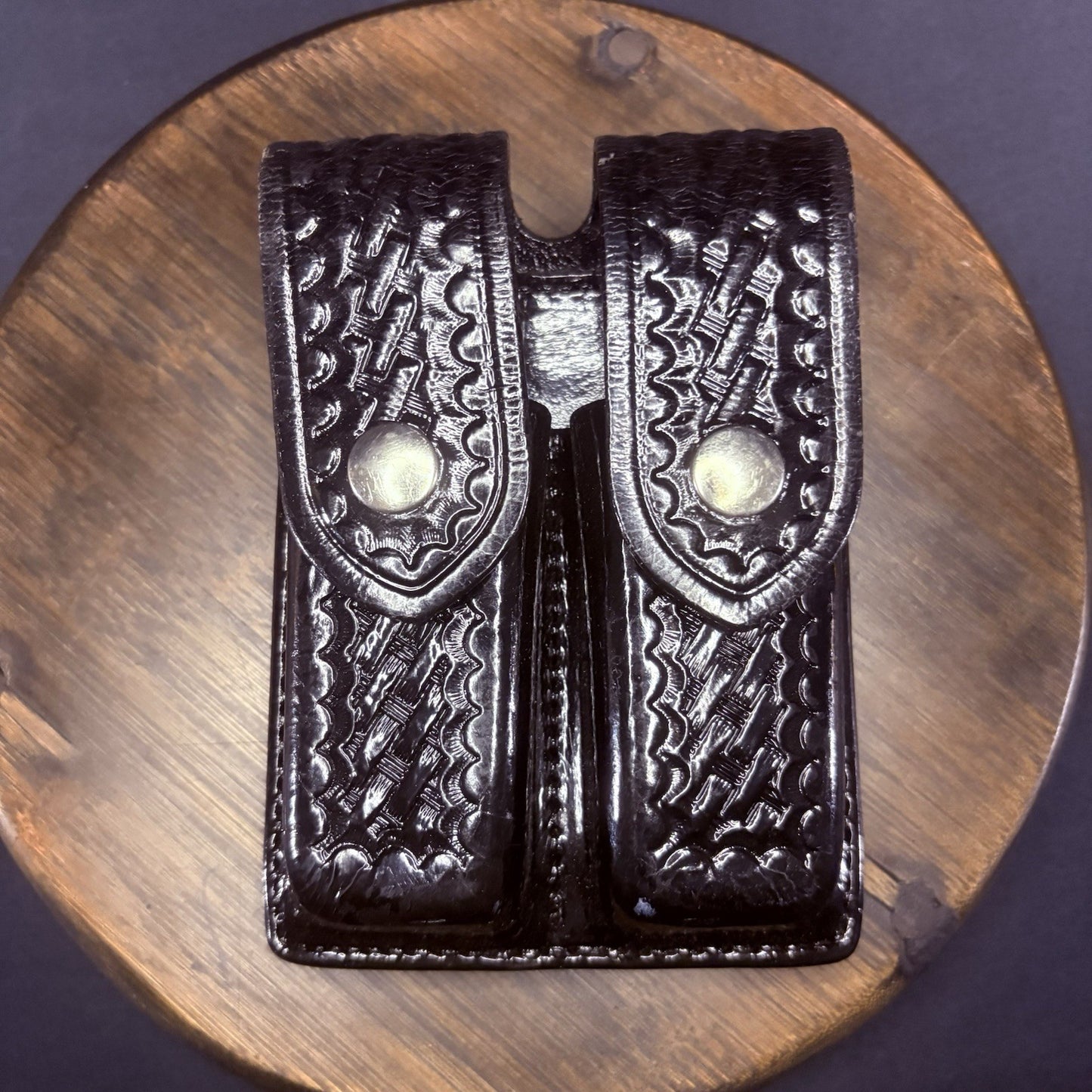 AKER 510-4 Double Magazine Carrier Pouch Double Stack .45 Basket Weave Leather0