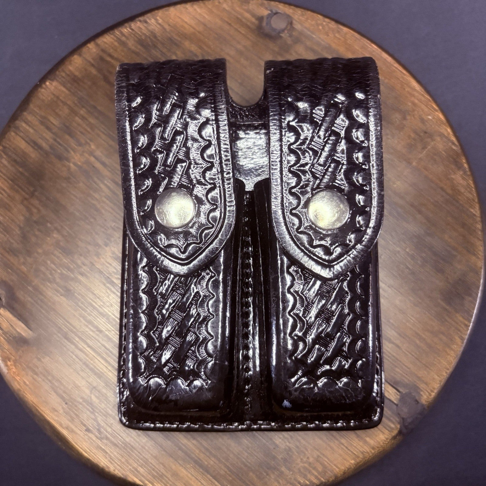 AKER 510-4 Double Magazine Carrier Pouch Double Stack .45 Basket Weave Leather0