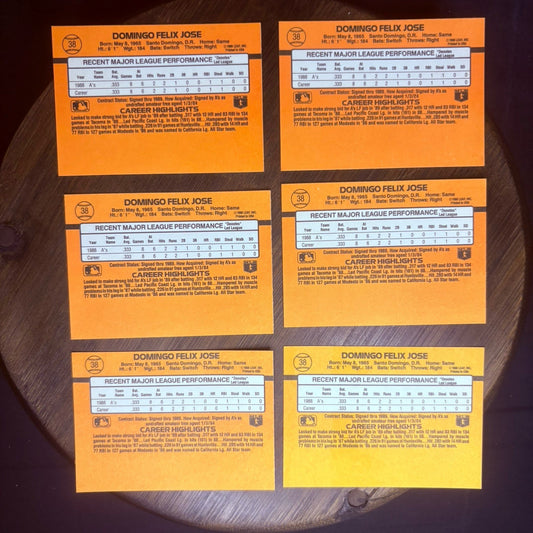 (Lot Of 6) 1989 Felix Jose Donruss Baseball ROOKIE #38  Oakland Athletics1