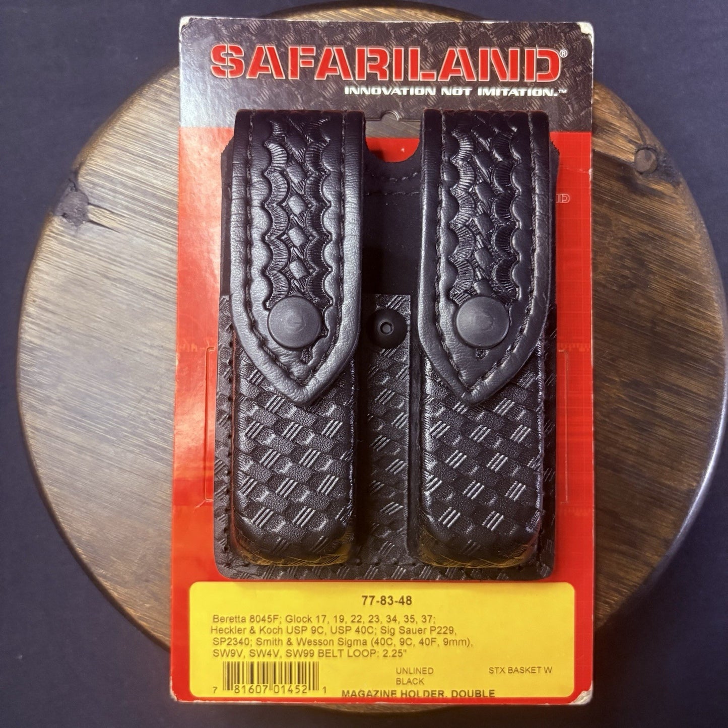 Safariland 77 Double Mag Pouch Leather Basket Weave Black Snap Glock 9mm .400