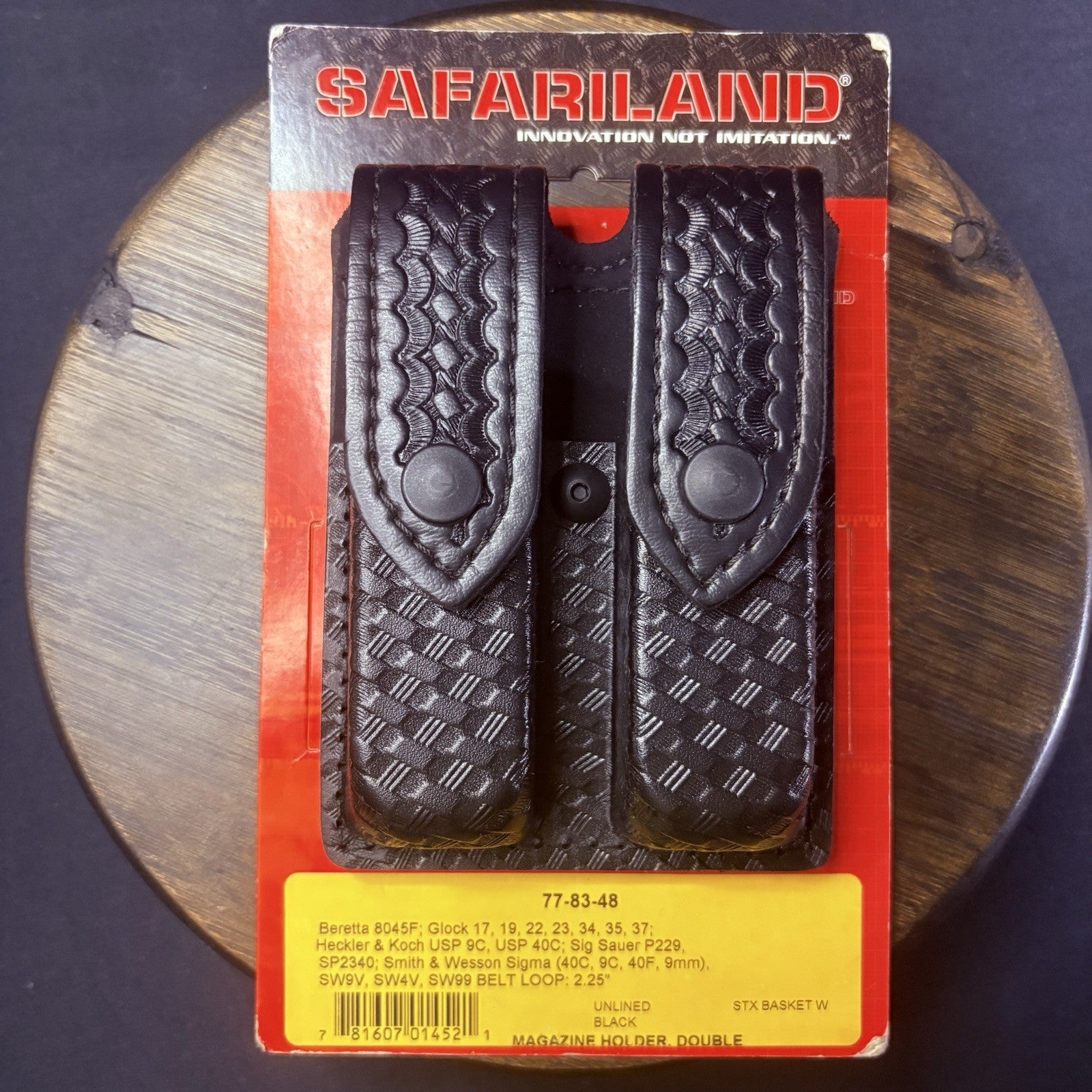 Safariland 77 Double Mag Pouch Leather Basket Weave Black Snap Glock 9mm .400