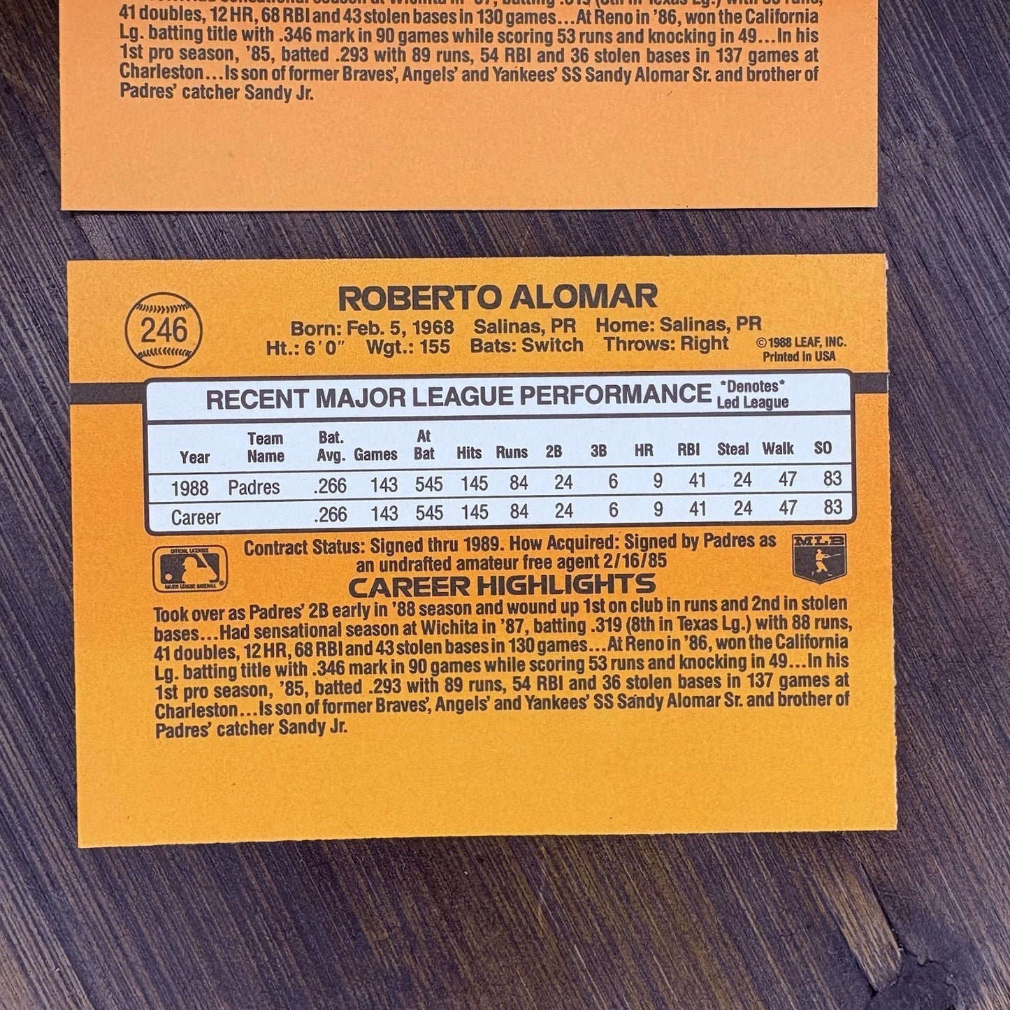 1989 Donruss Baseball Roberto Alomar #246 (Lot Of 3) High Grade Trading Card9