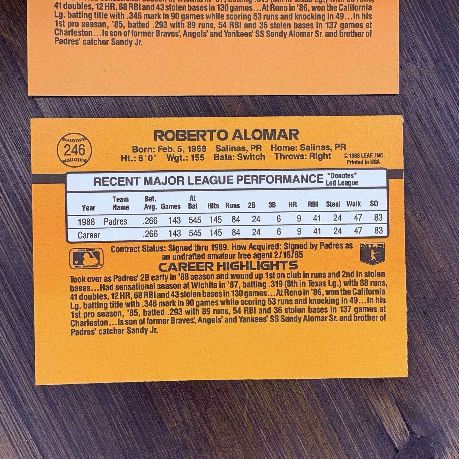 1989 Donruss Baseball Roberto Alomar #246 (Lot Of 3) High Grade Trading Card9