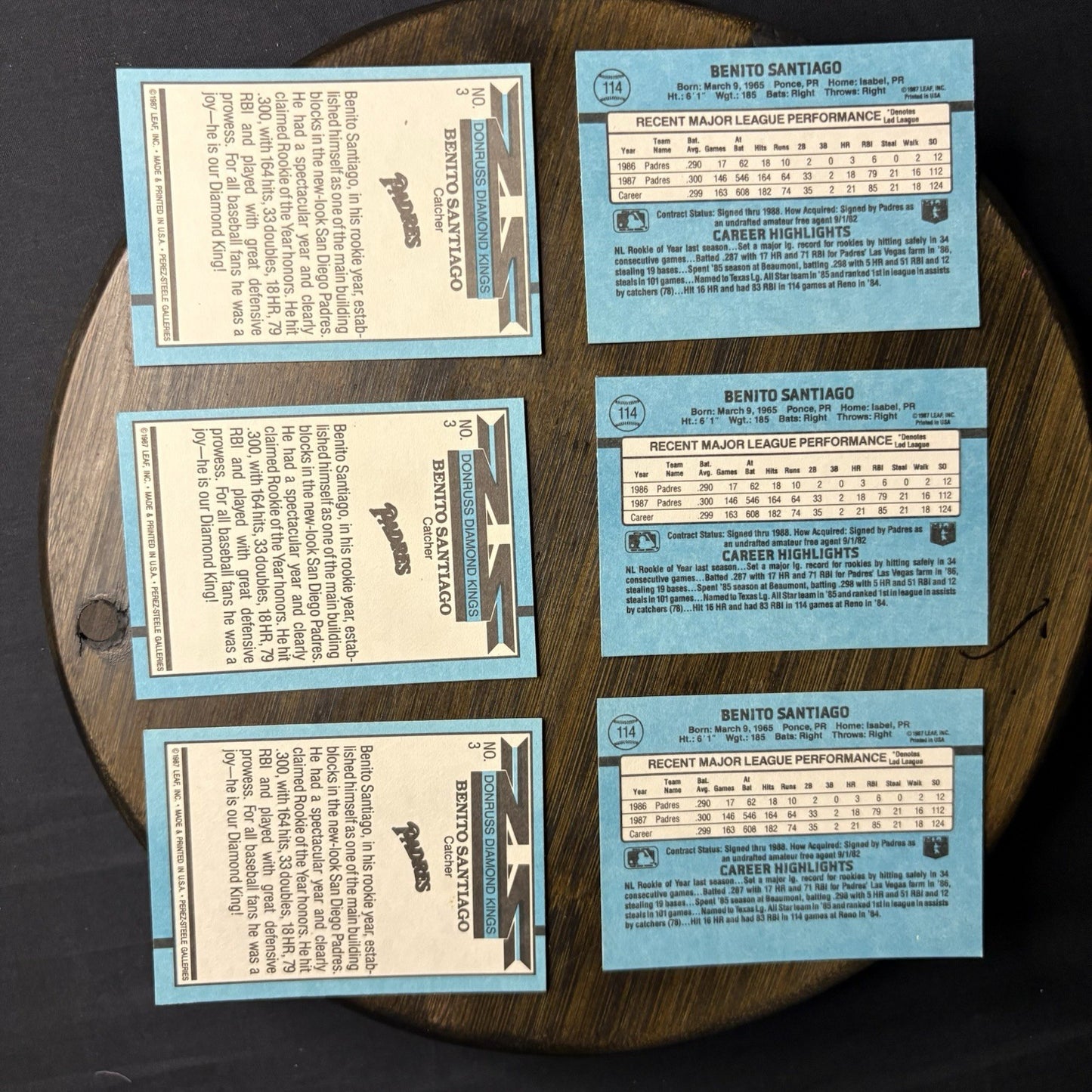 1988 Benito Santiago Lot (3)Donruss #114 & (3)Diamond Kings #3 San Diego Padres6