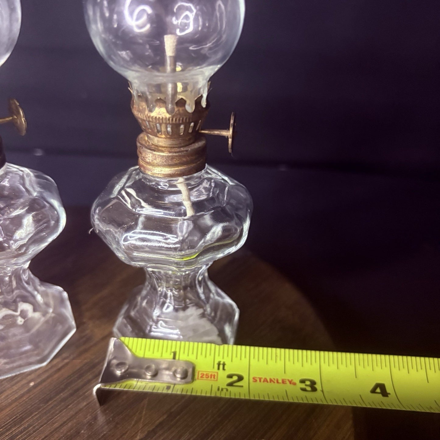VTG 3 Miniature Hurricane Oil Lamp Set Of 3, Thick Glass Octagon Base - 6.5"12
