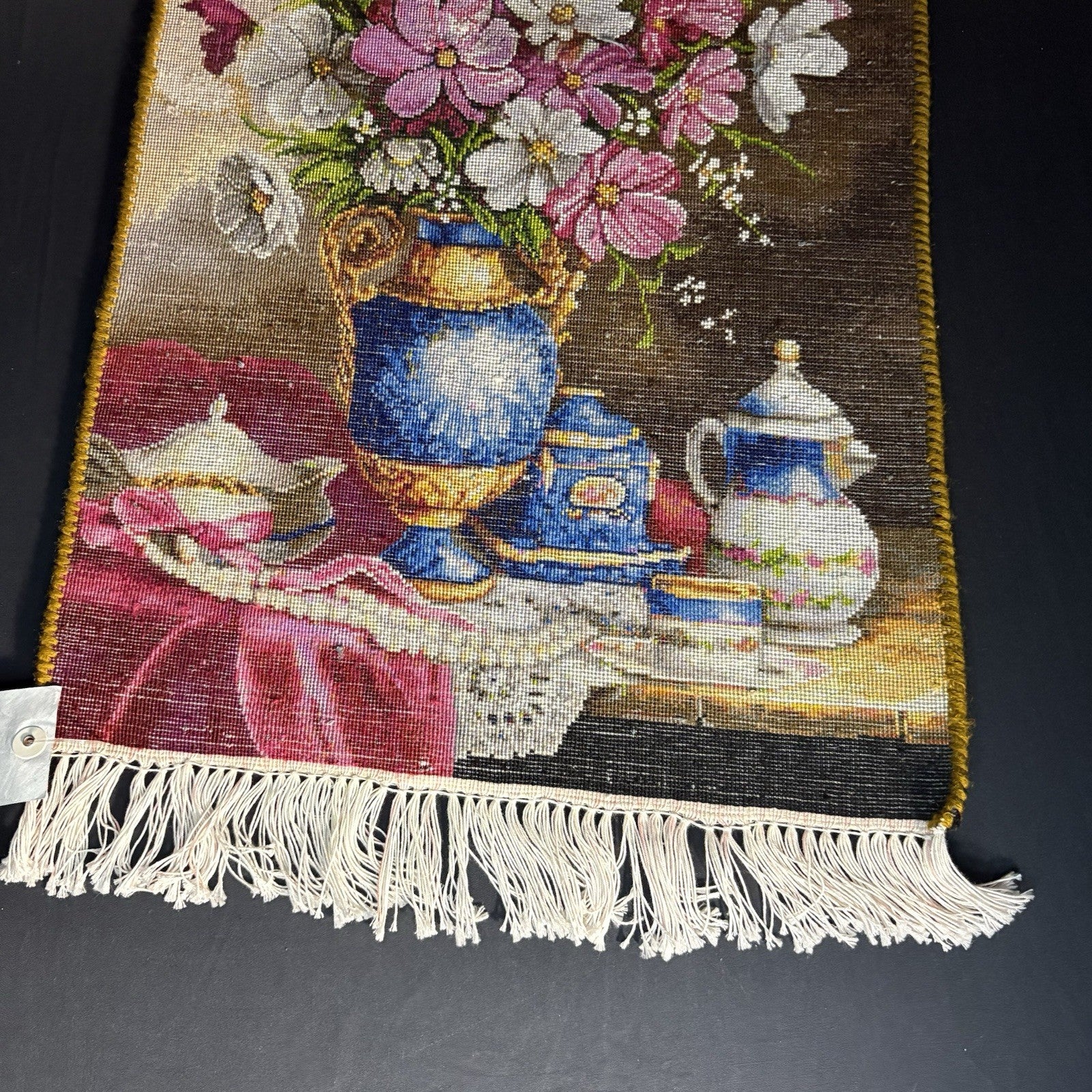 Pictorial Rug Flower Hand Knotted Tab’riz 23”x16” Cotton w/Silk 240KPSI19