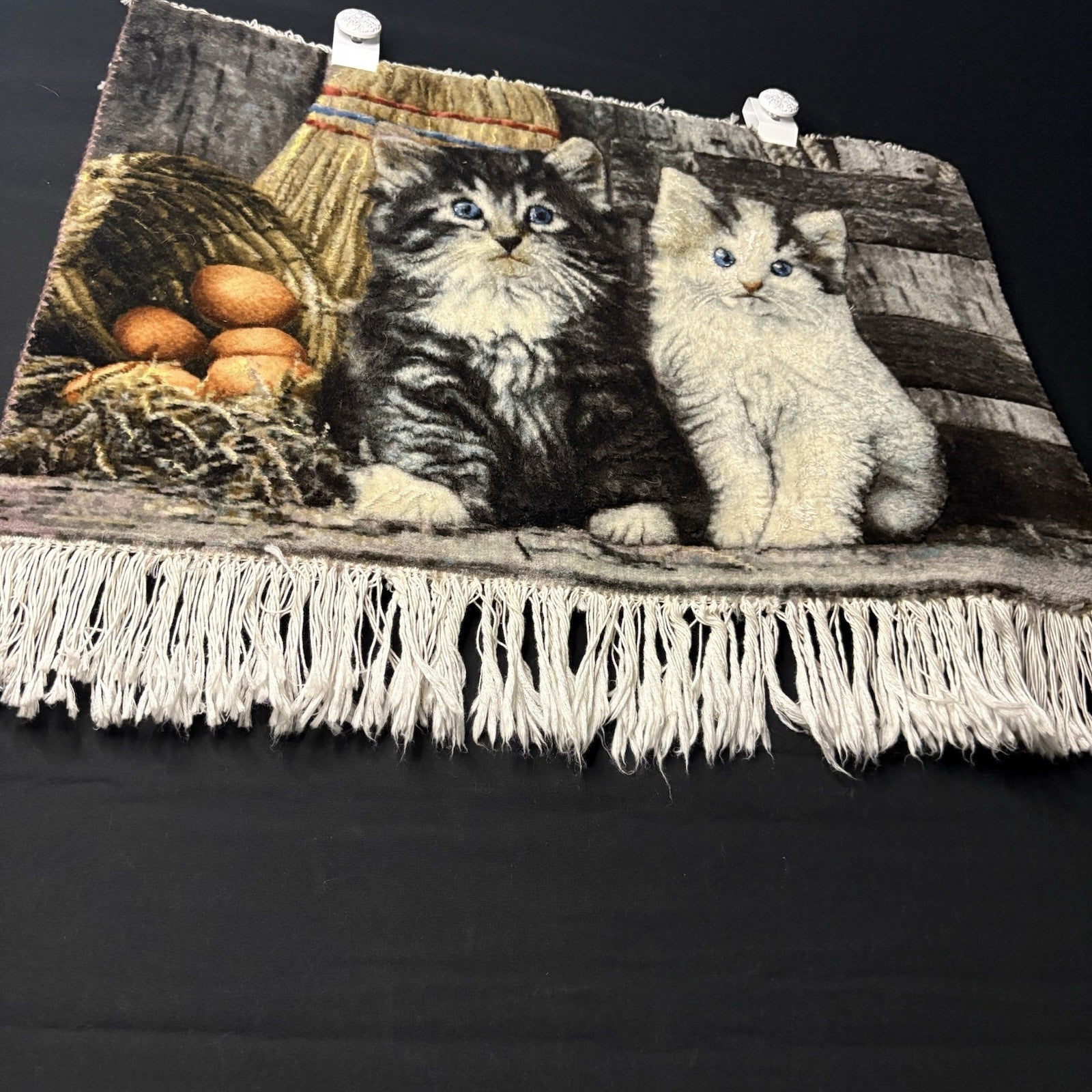 Pictorial Rug 3-D Kittens Tabrizz Hand Knotted 24”x16” w/Rug Hangers13