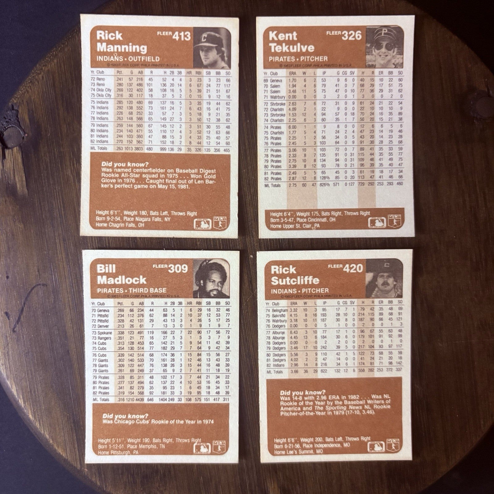 1983 Fleer High Grade Baseball Card Lot #413, #326, #309, #4201