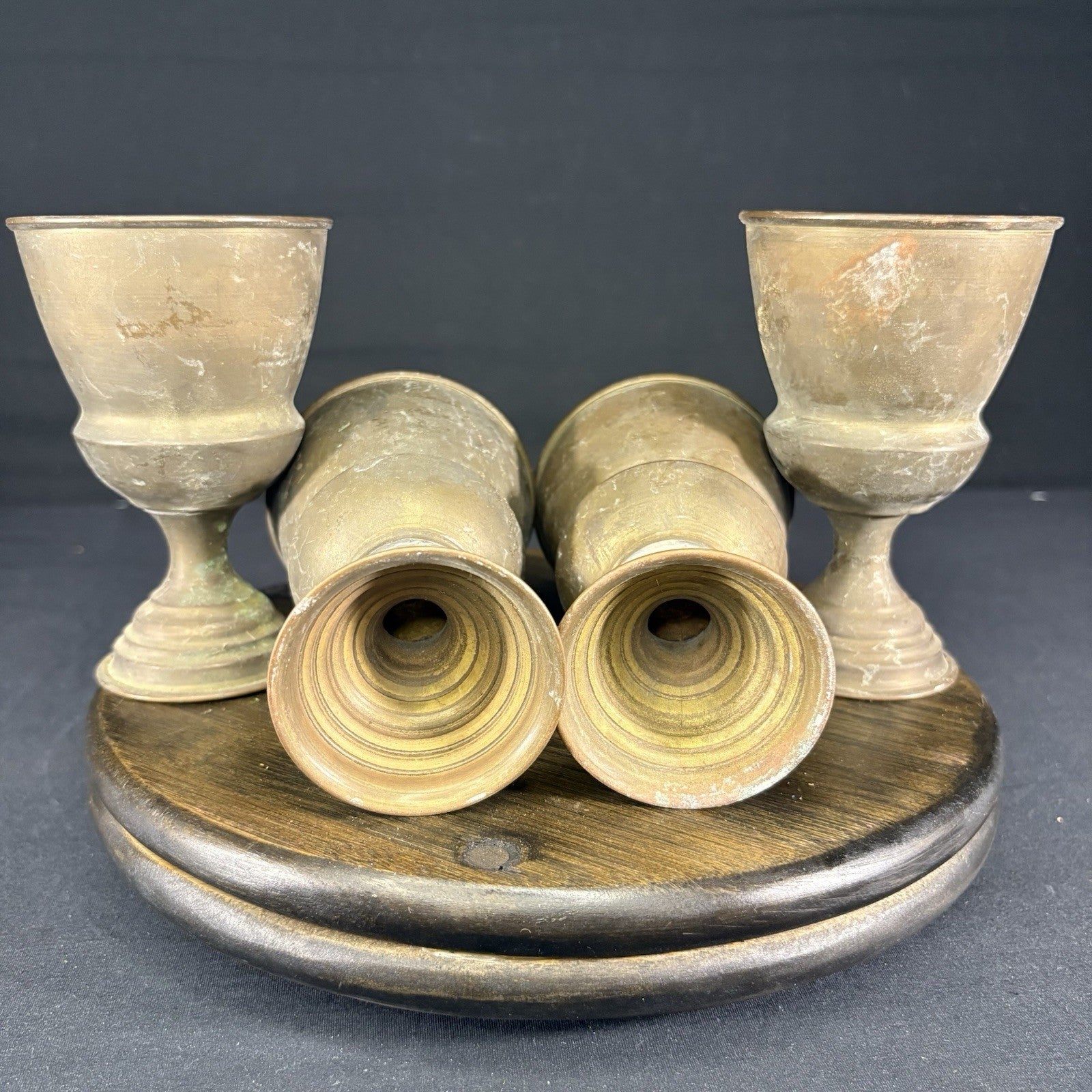 Antique Arabic Pitcher w/ Cups Middle Eastern Hand Hammered Brass Early 1900s23