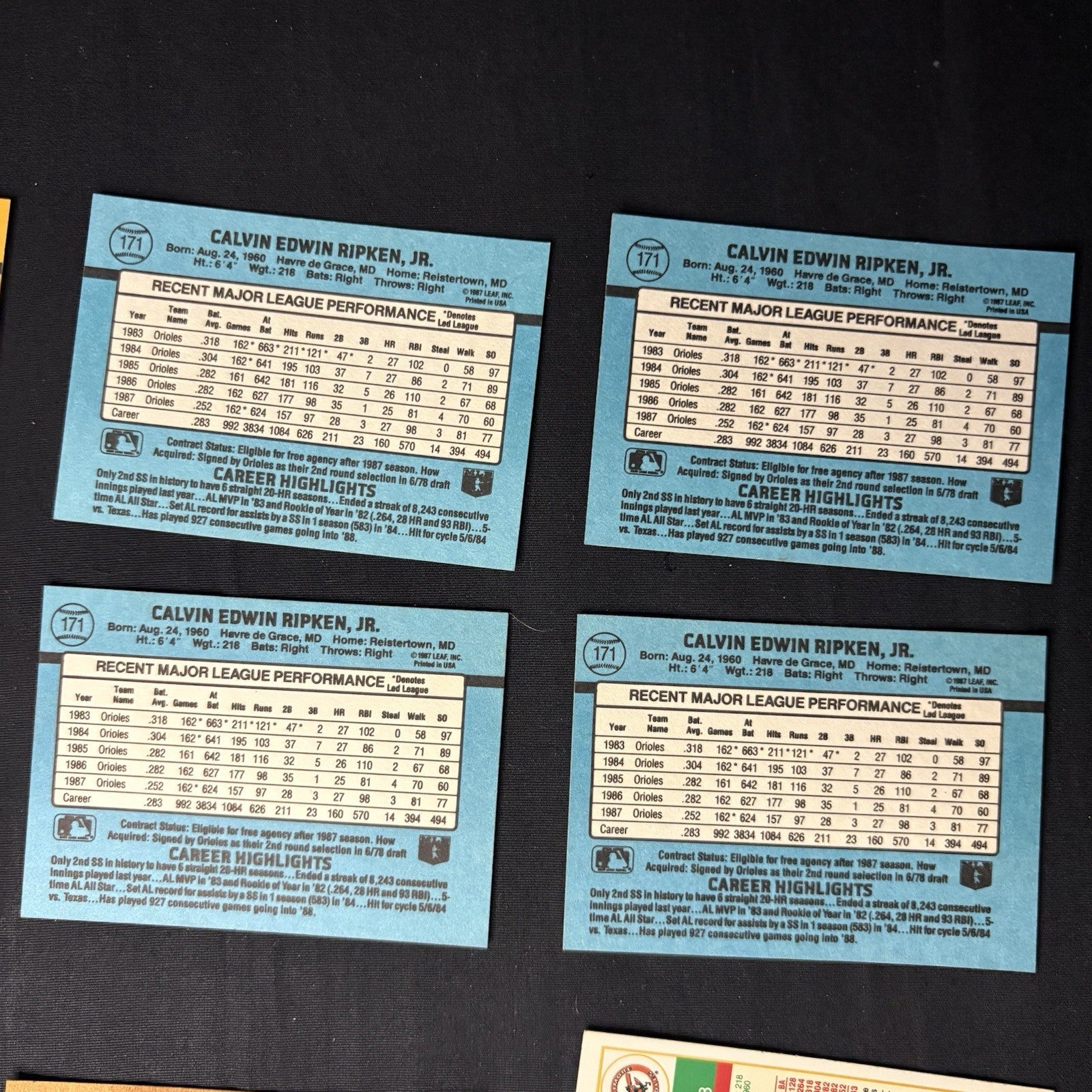 Cal Ripken Jr. 1988 Lot (15) High Grade Card Baltimore Orioles HOF Topps Donruss11