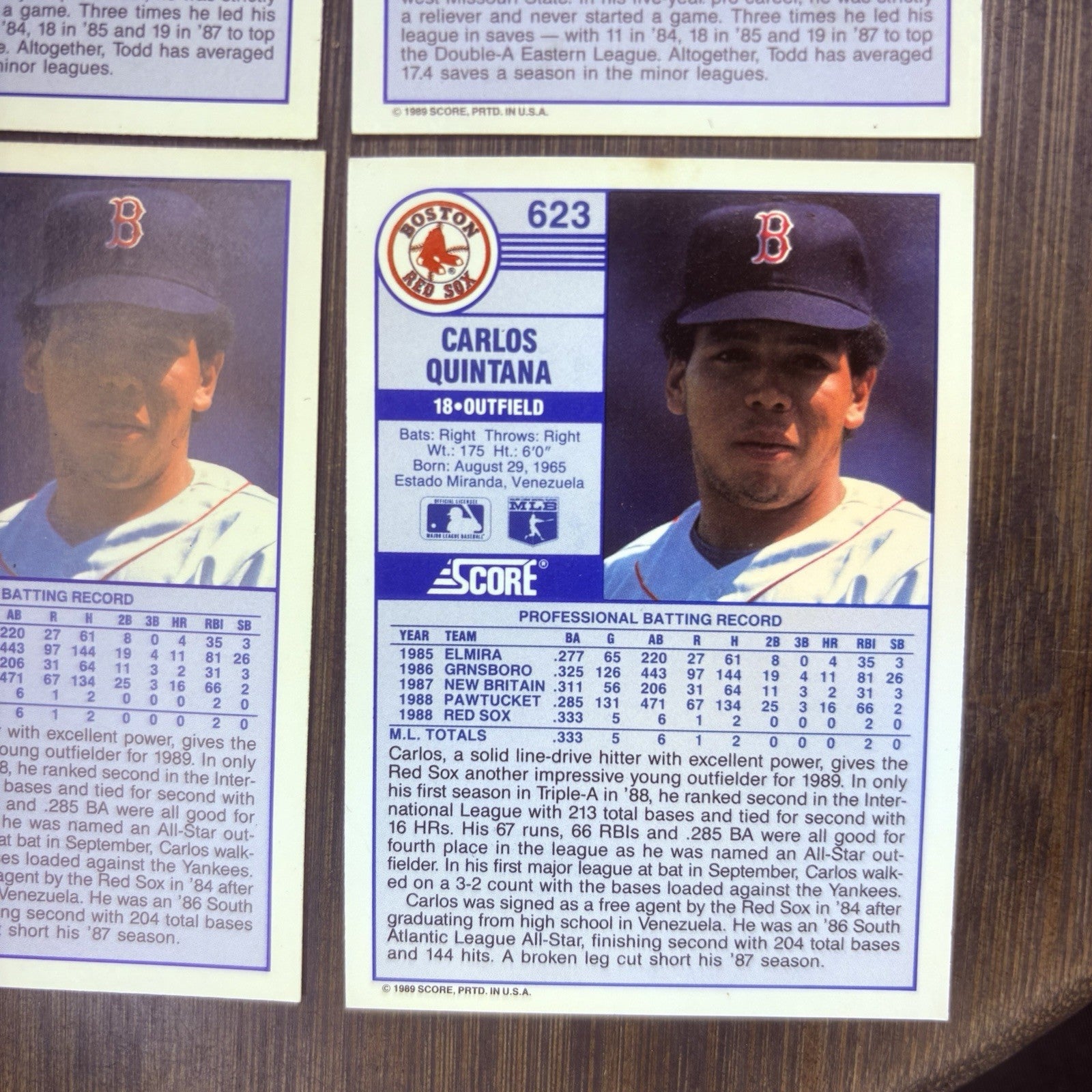 (2) 1989 Score Todd Frohwirth ROOKIE CARD #647 & (2) 1989 Carlos Quintana #6236