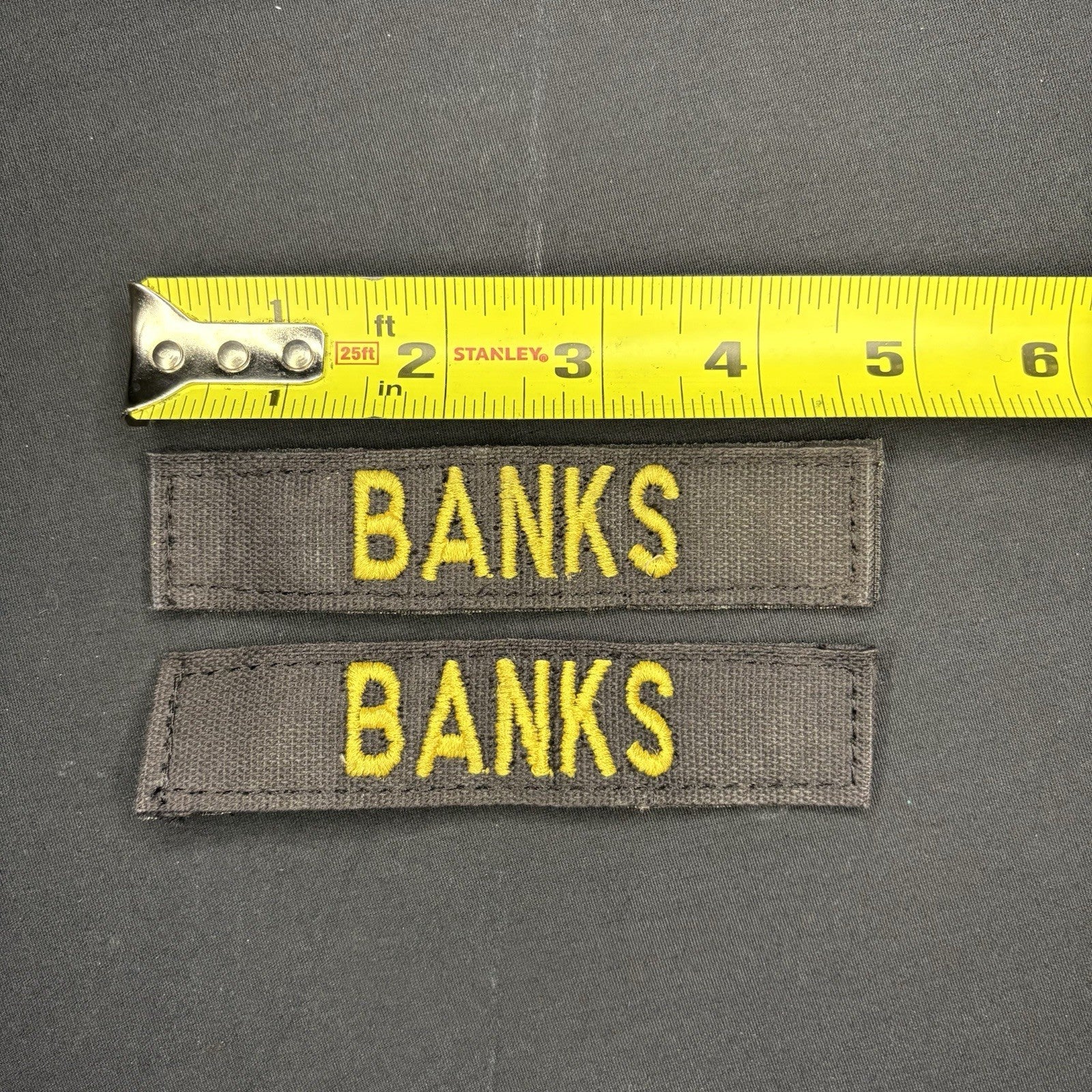 Police Name Identifier Patch "BANKS" Hook Backed 5" Lot Of 2 Black And Yellow2
