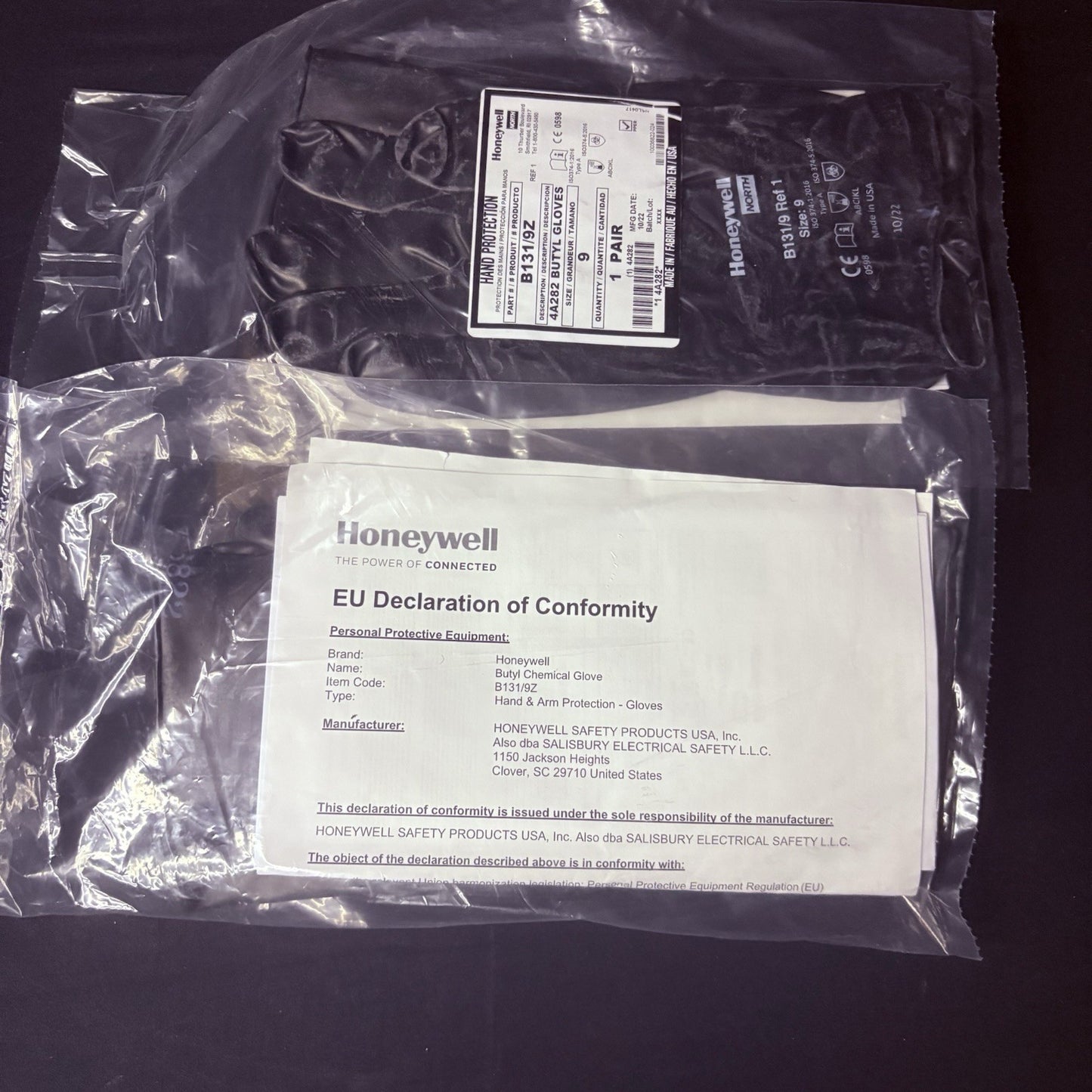 (2 Pack) Honeywell Butyl Gloves North B131/9 Chemical Resistant 13 Mil Sz 94
