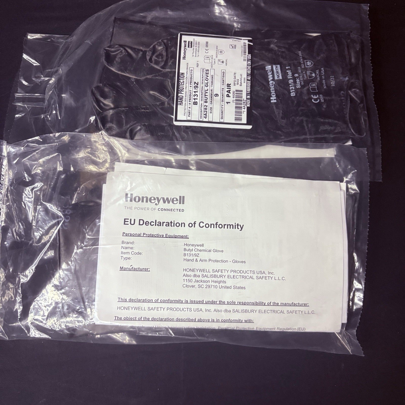 (2 Pack) Honeywell Butyl Gloves North B131/9 Chemical Resistant 13 Mil Sz 94