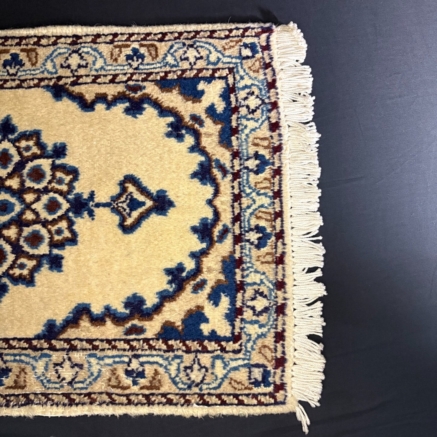 Persian Nain Rug Hand Knotted Blue Medallion 2'x1' or 23"x15" or 35cm X60cm 6