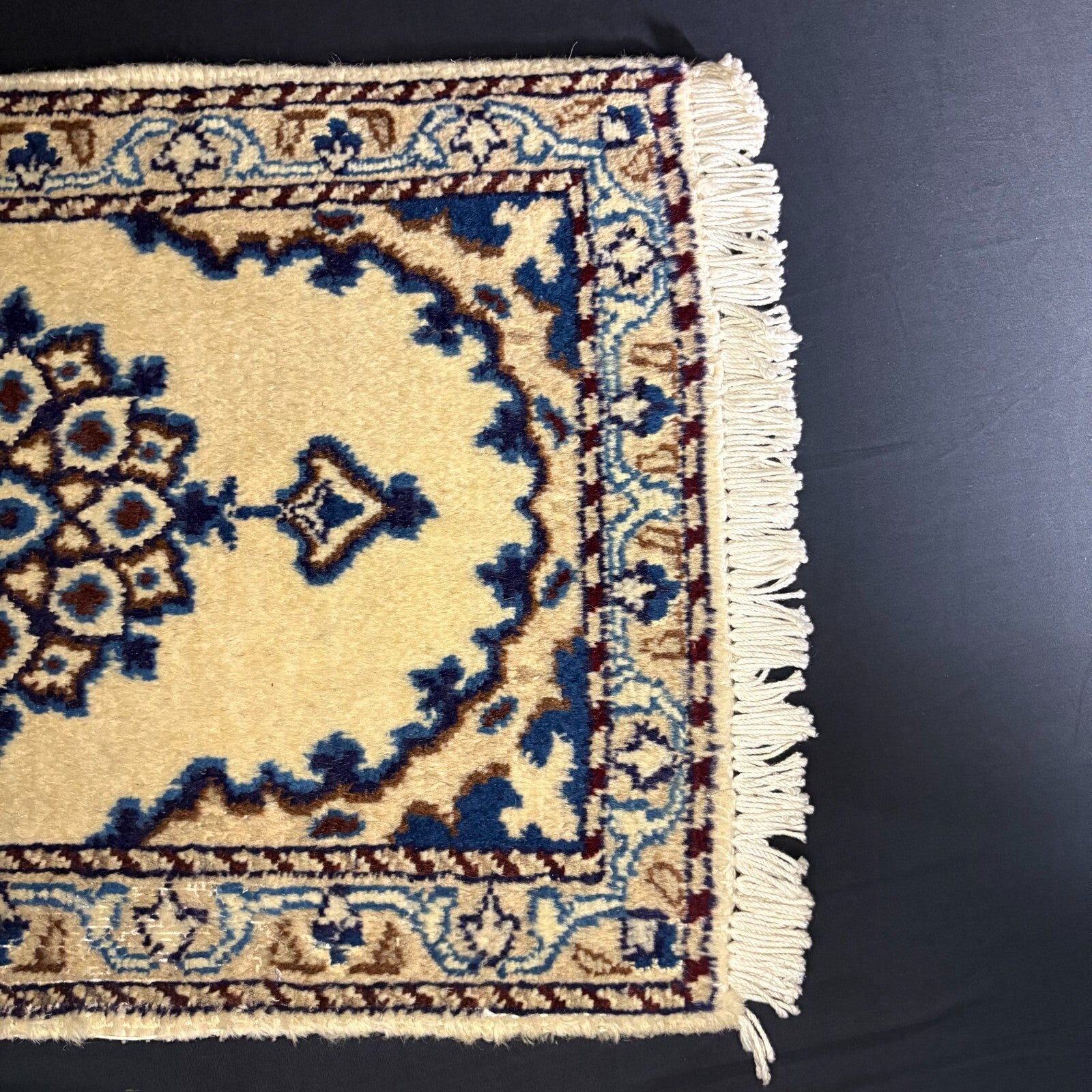 Persian Nain Rug Hand Knotted Blue Medallion 2'x1' or 23"x15" or 35cm X60cm 6