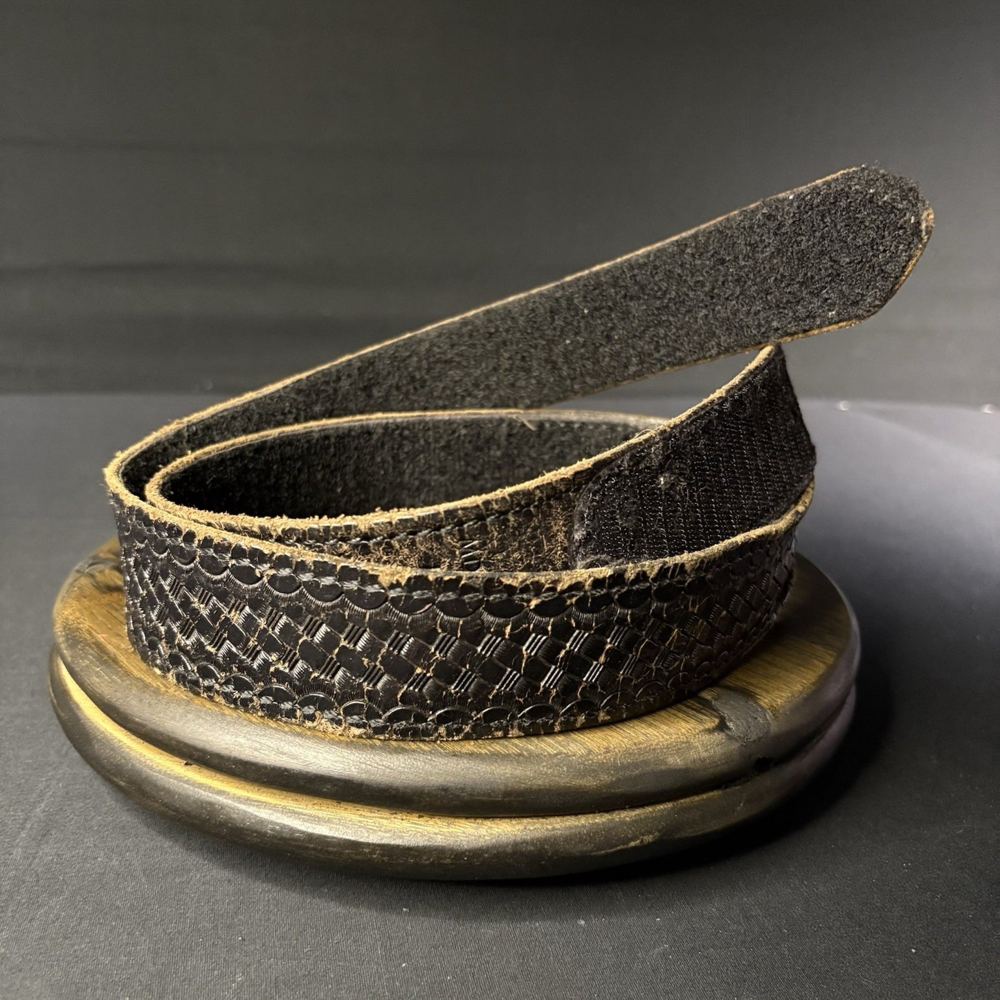 Leather Duty Belt Size: 40” Waist Buckle-less, Black Basket Weave ~DutyMan~2