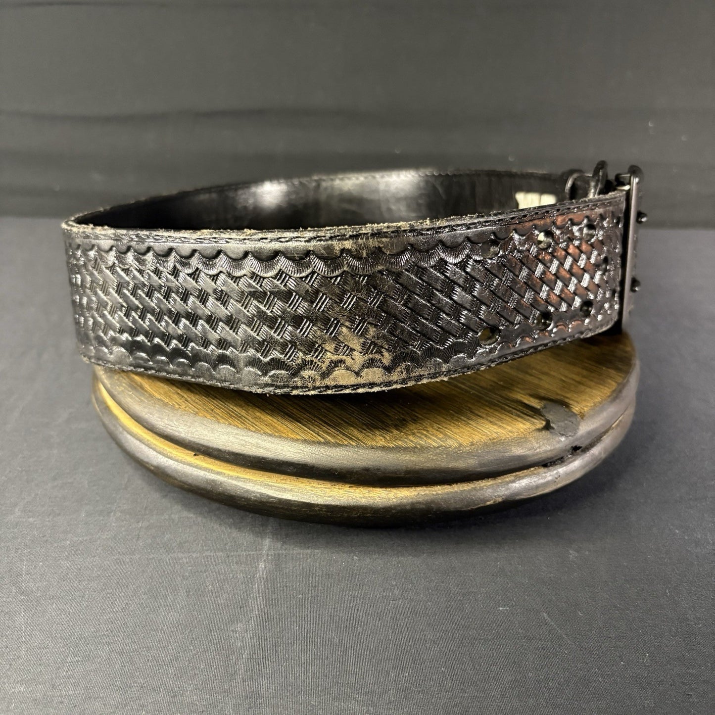 Black Basket Weave Leather Duty Belt 34” Waist ~JS Leather~ Black Metal Buckle4