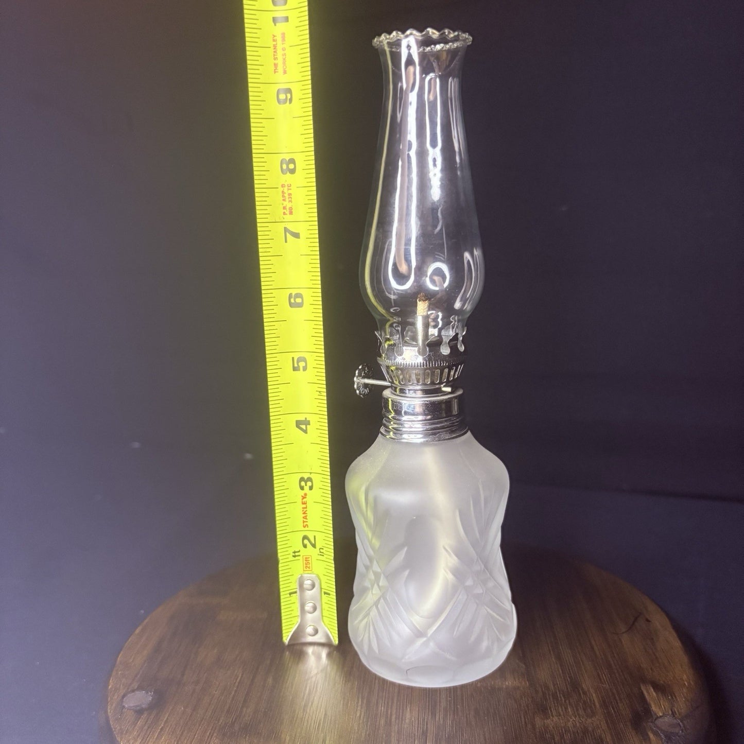 VTG Miniature Hurricane Oil Lamp LampLight Farms Frosted Glass Austria Made 9.5”7