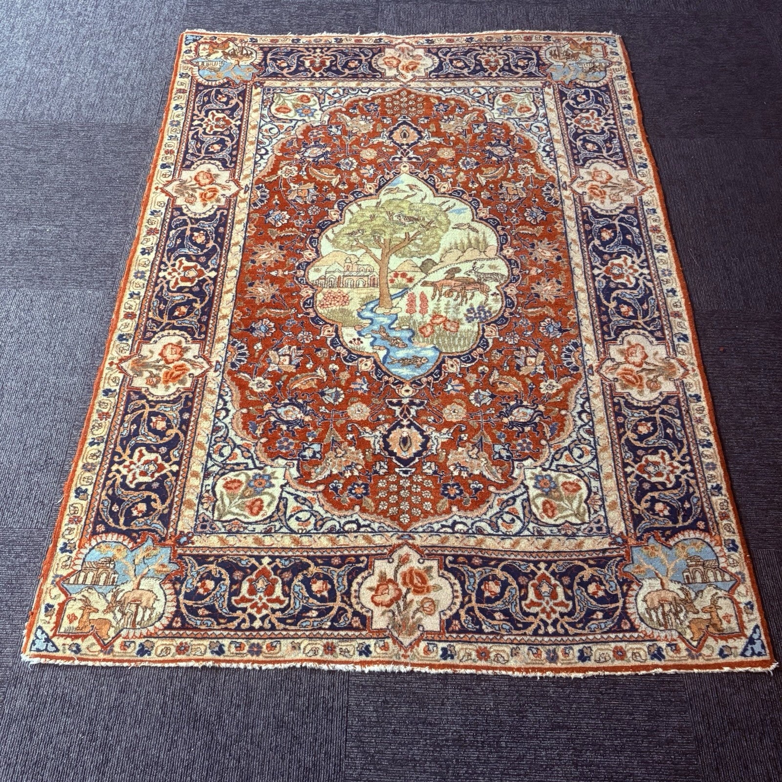 Antique Persian Hand Knotted Pictorial Rug 4'x6' 289 KPSI 1940s Tabrizz Rug0