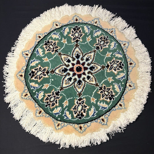 Persian Round Rug Size 18”x18” Or 45cm Blue Medallion Hand Knotted Rug0