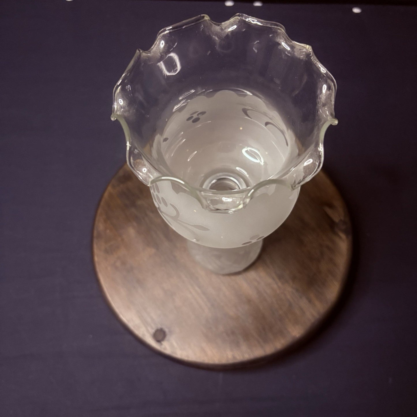 Vintage Miniature Hurricane Lamp By LampLight Farms Frosted & Etched Glass  8.5"3