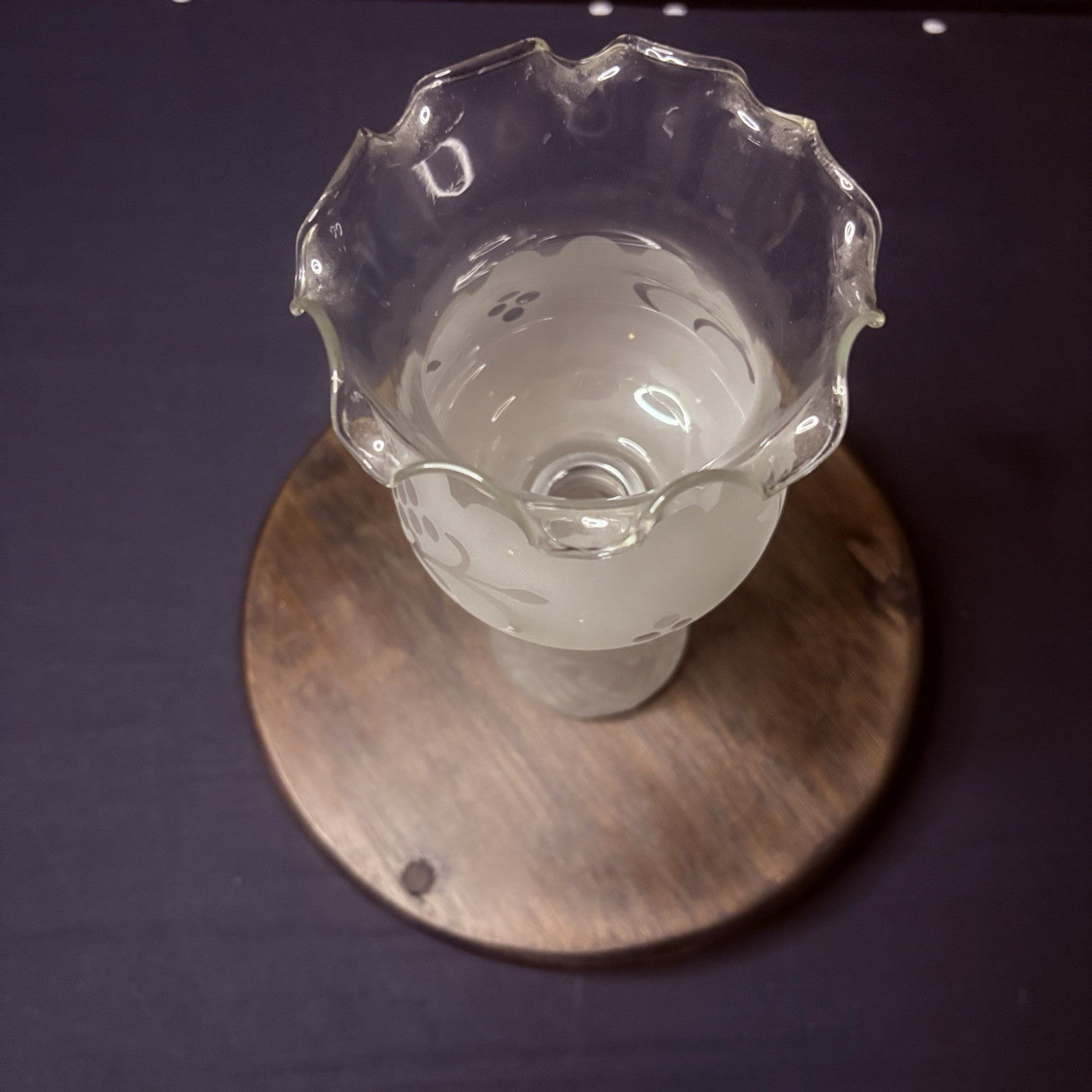Vintage Miniature Hurricane Lamp By LampLight Farms Frosted & Etched Glass  8.5"3