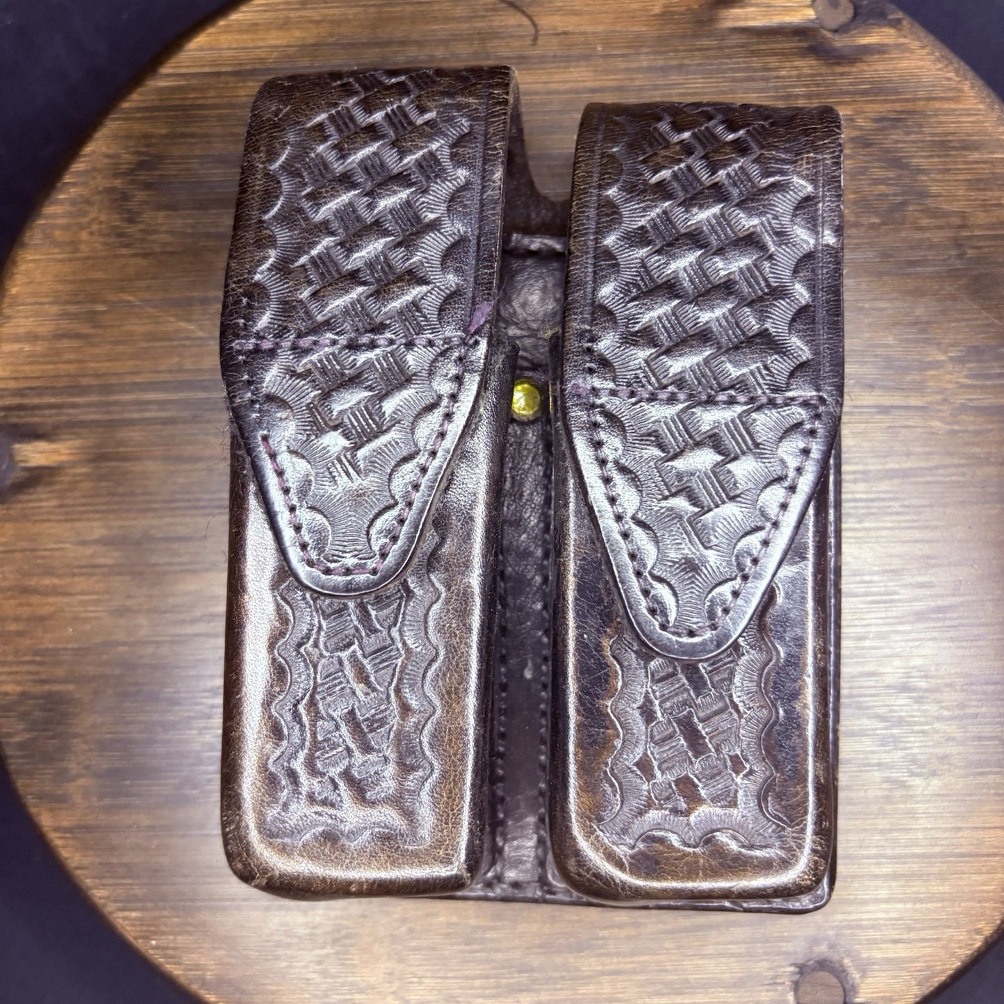 Gorgeous Tex Shoemaker GLOCK 21 Magazine Pouch Basketweave Leather (See Photos!)3