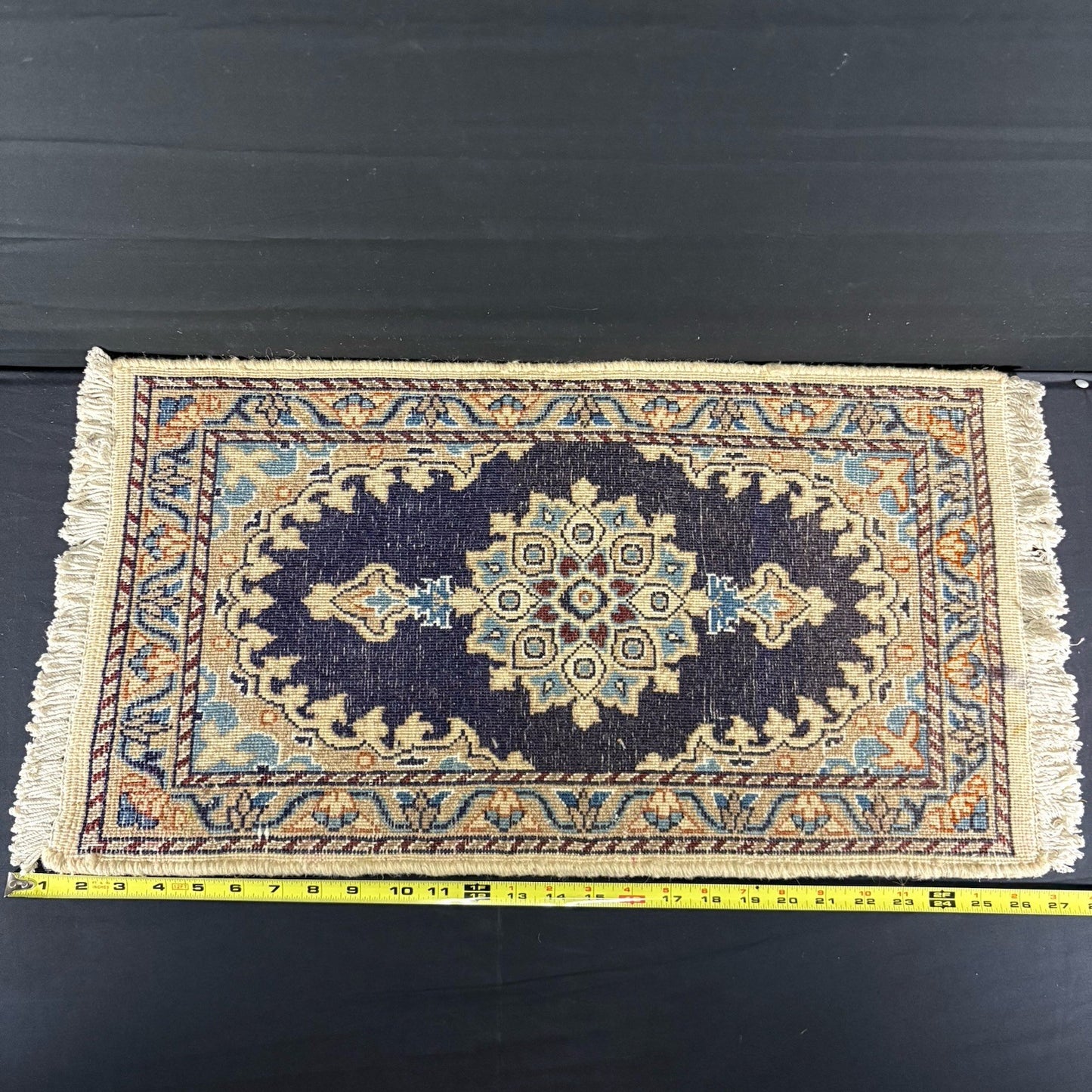 Persian Nain Rug Hand Knotted Blue Medallion 2'x1' or 26"x14" or 40cm X 60cm4