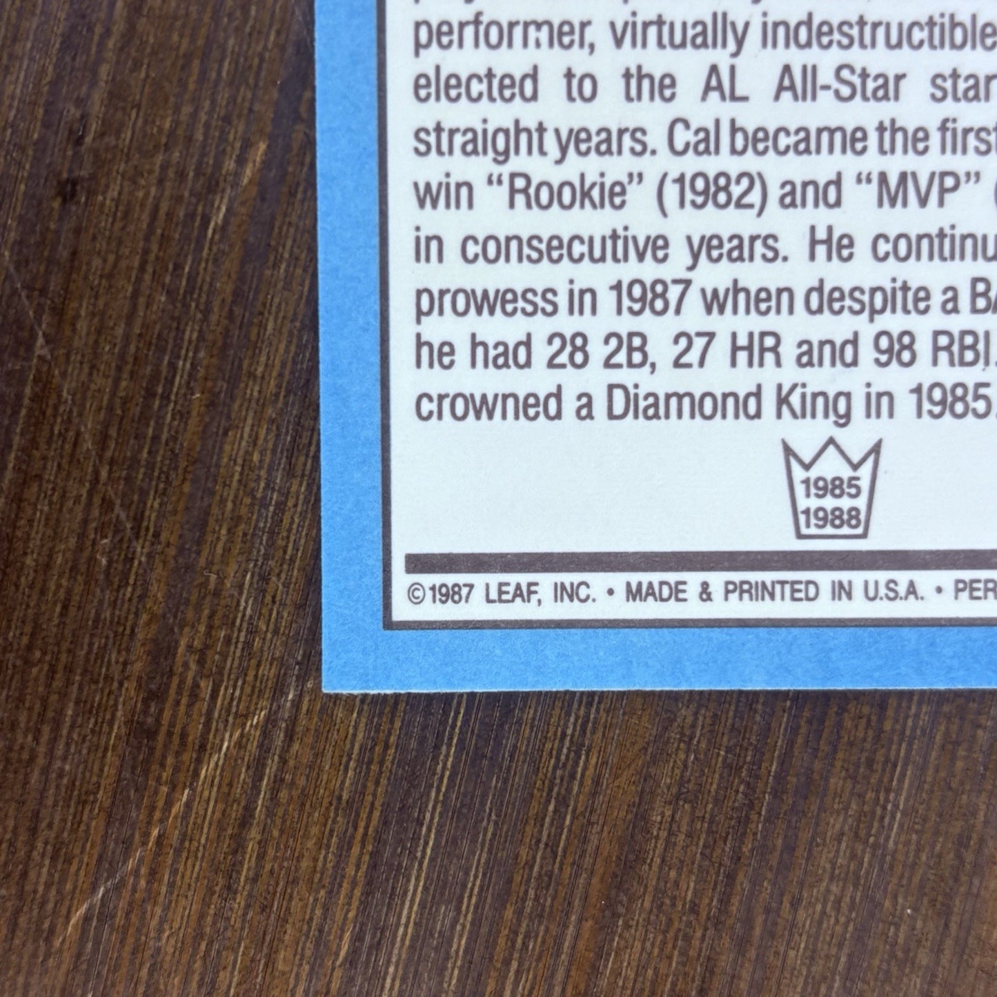 1988 Donruss Cal Ripken JR Error Diamond Kings#26 Card Multiple Error See Photos8