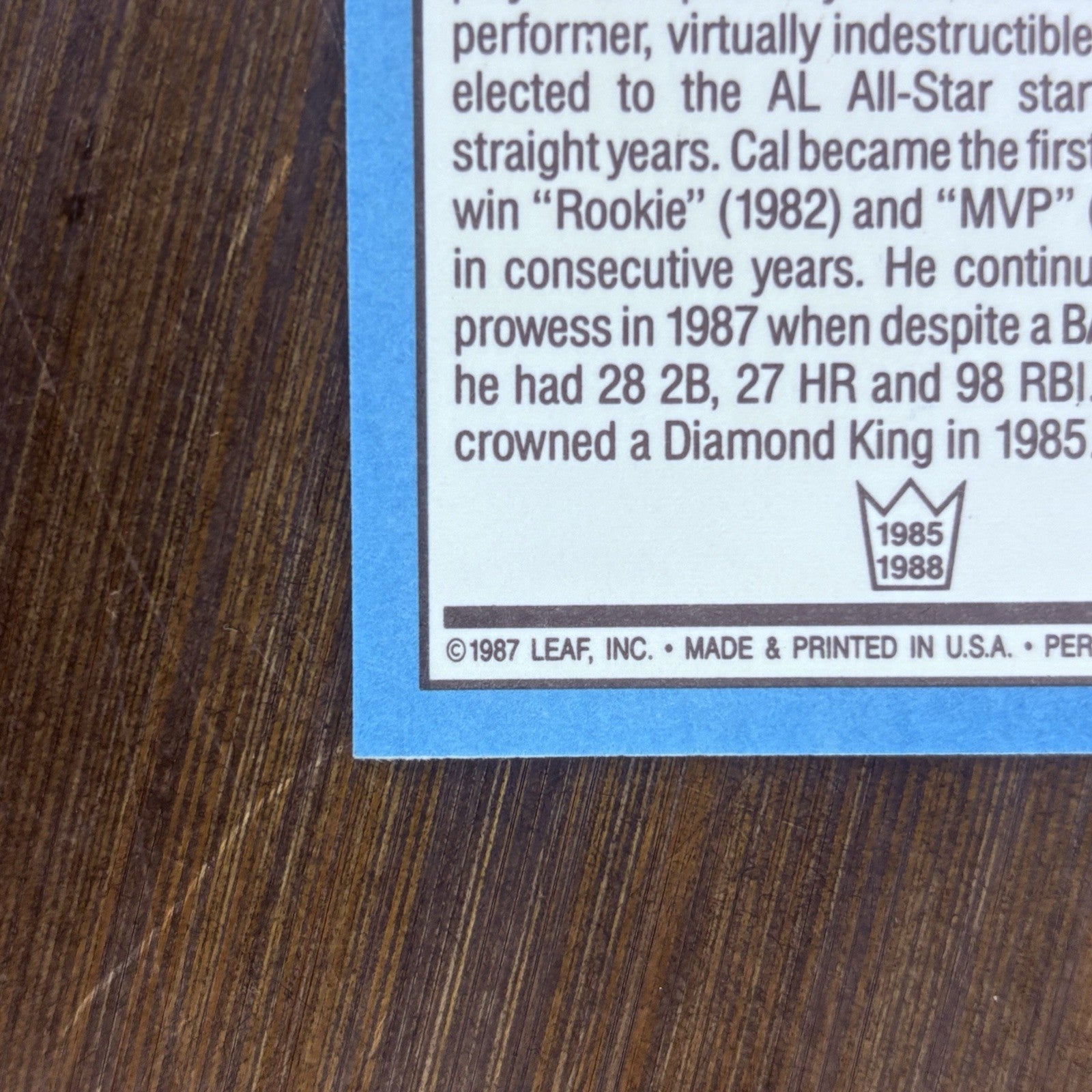 1988 Donruss Cal Ripken JR Error Diamond Kings#26 Card Multiple Error See Photos8