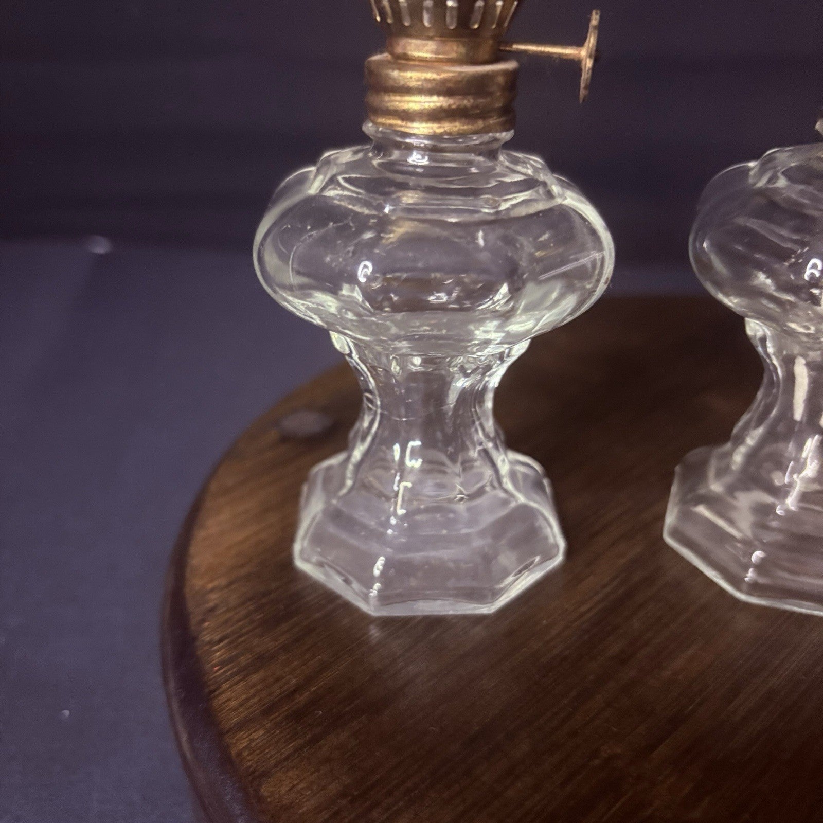 VTG 3 Miniature Hurricane Oil Lamp Set Of 3, Thick Glass Octagon Base - 6.5"2