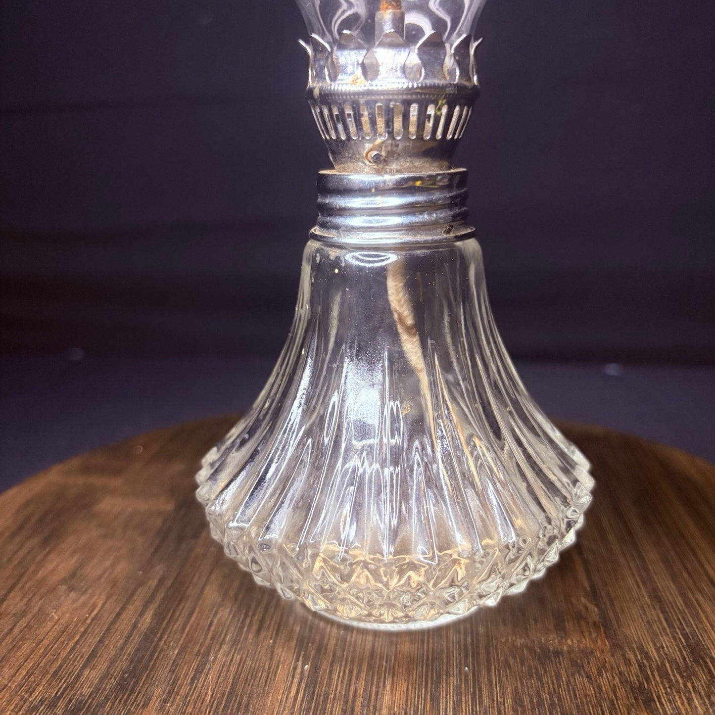 VTG Miniature Hurricane Oil Lamp Lamplight Farms Petite Diamond Cut Crystal Base1