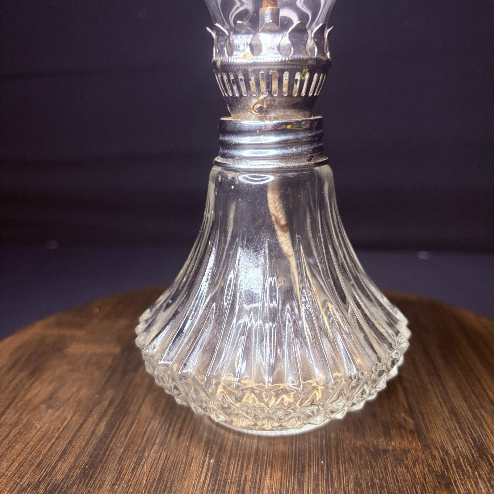 VTG Miniature Hurricane Oil Lamp Lamplight Farms Petite Diamond Cut Crystal Base1