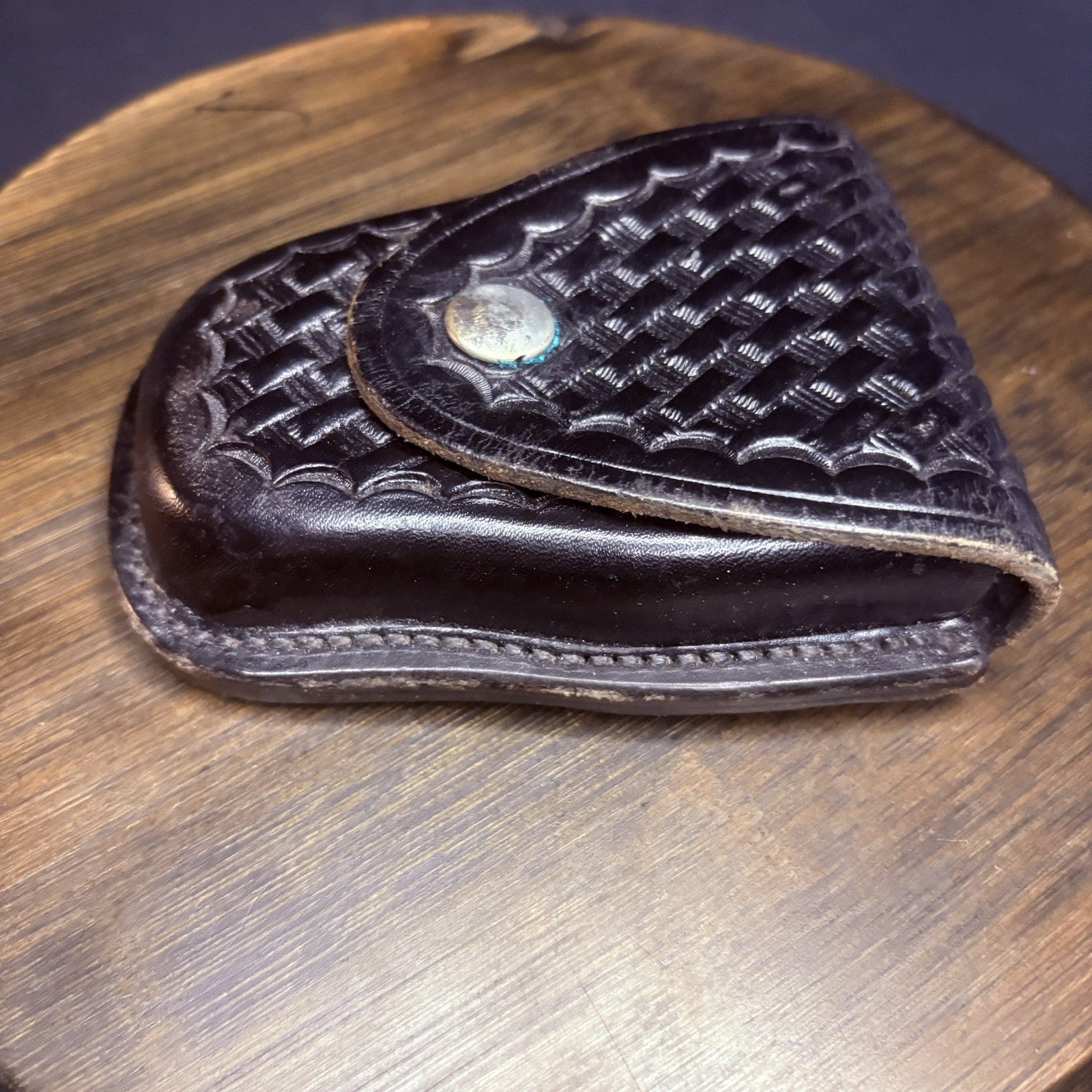 BACON Handcuff Case Black Basketweave w/ Chrome Snap Model 324 Bacon. RARE5