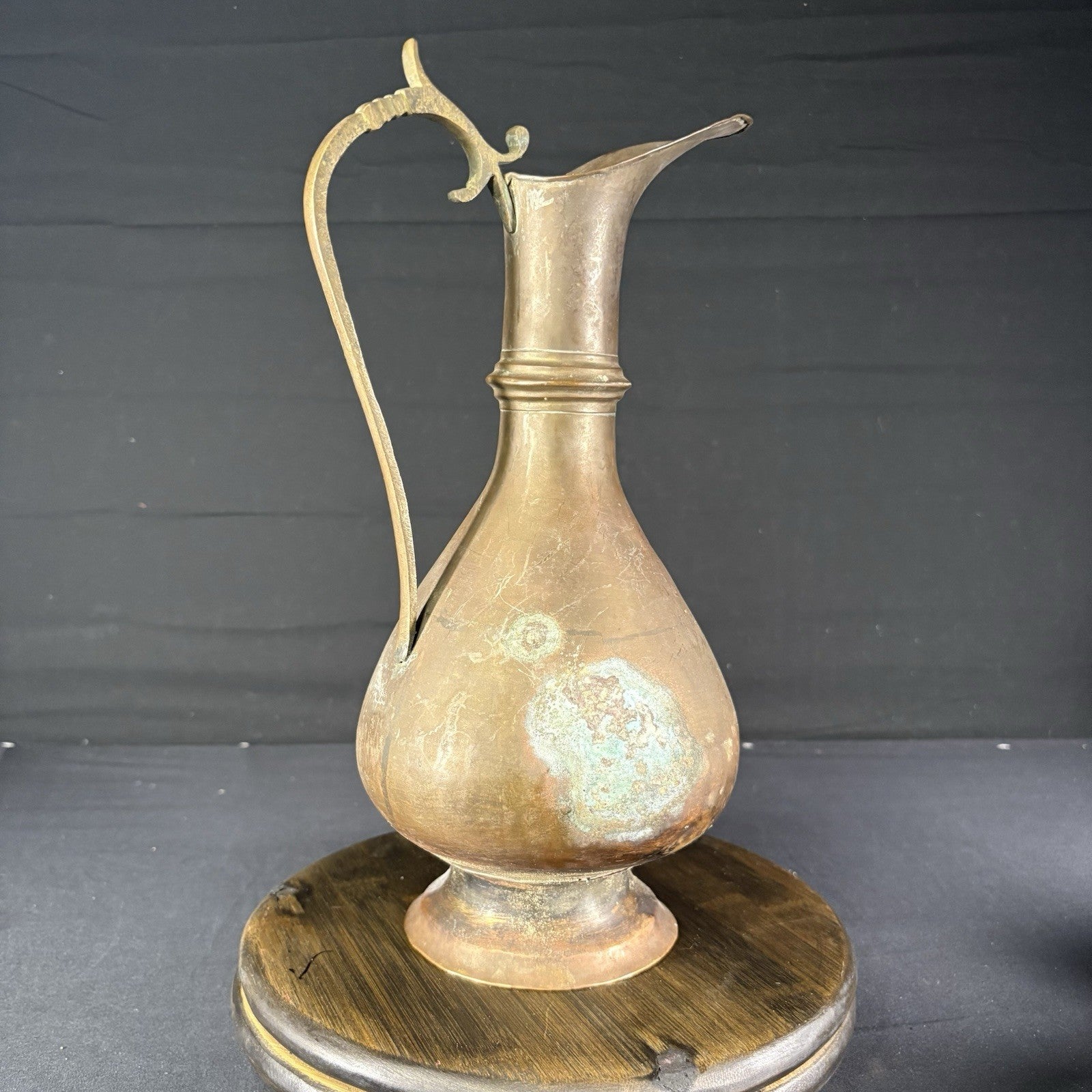 Antique Persian Pitcher Middle Eastern Hand Hammered Brass Early 1900s (Broken)0