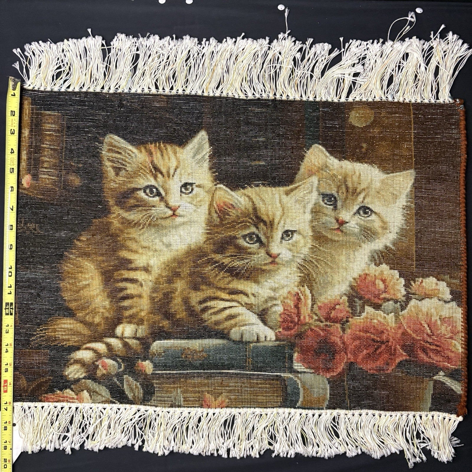 Persian Pictorial Rug Kittens Hand Knotted w/Silk Inlays 24”x16” w/Rug Hangers16
