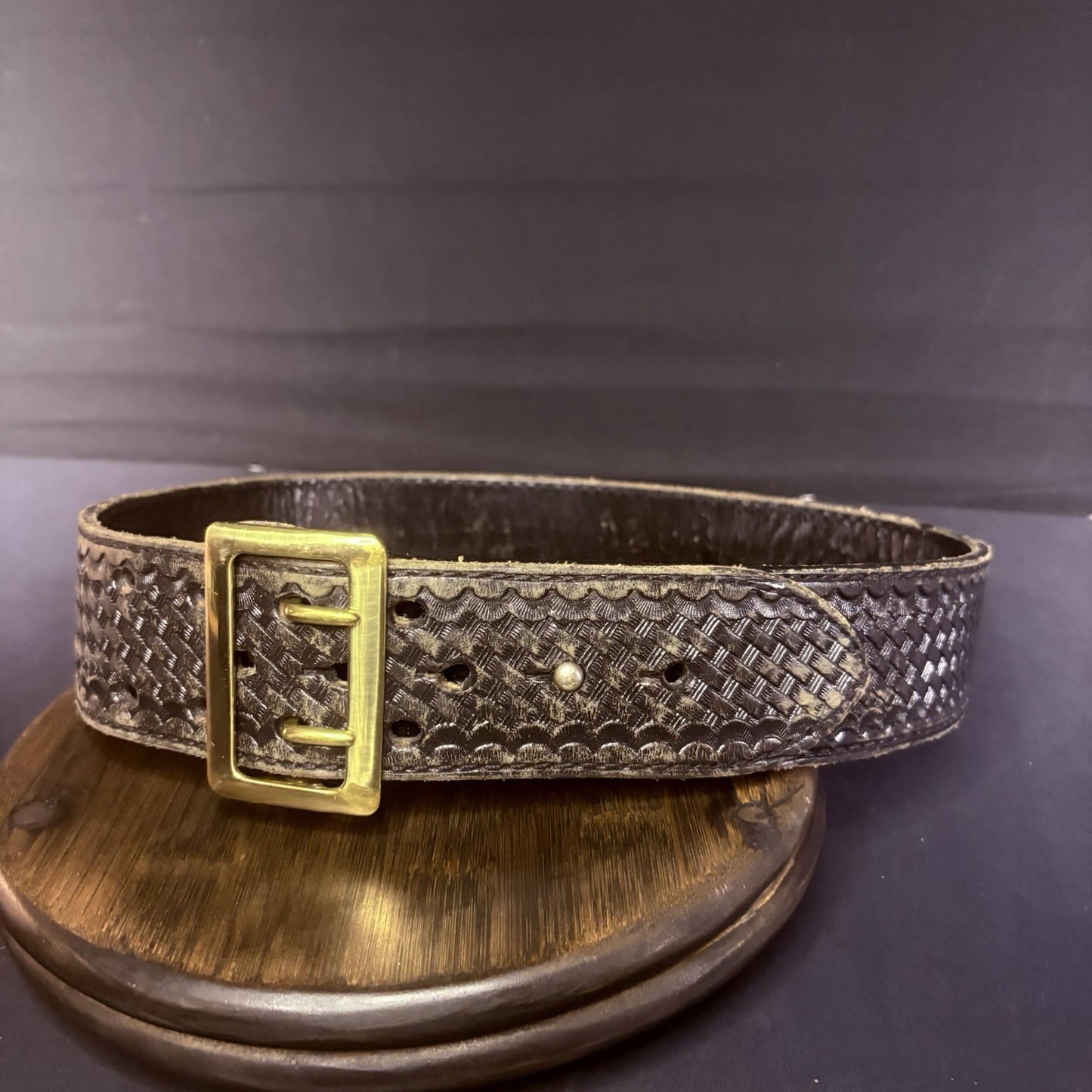 JS Leather Sam Browne Duty Belt Size 32" Black Basket Weave Brass Buckle4