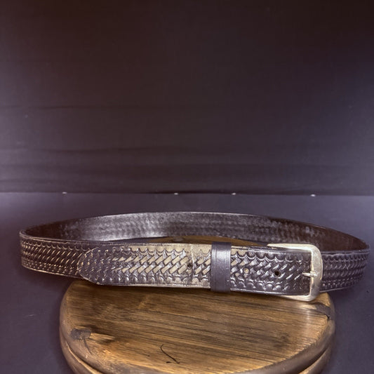 JS Leather Off Duty Belt Size 42" Black Basket Weave Chrome Buckle0