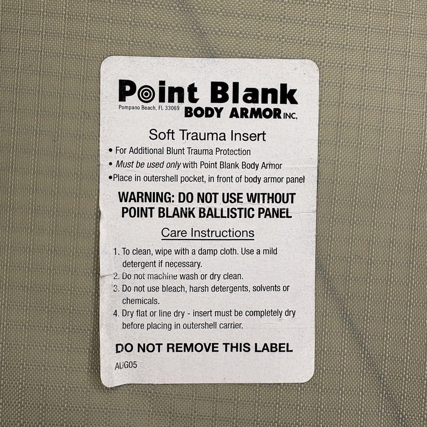 PB Trauma Plate Insert 5x8 Soft Ballistic Panel Body Armor1