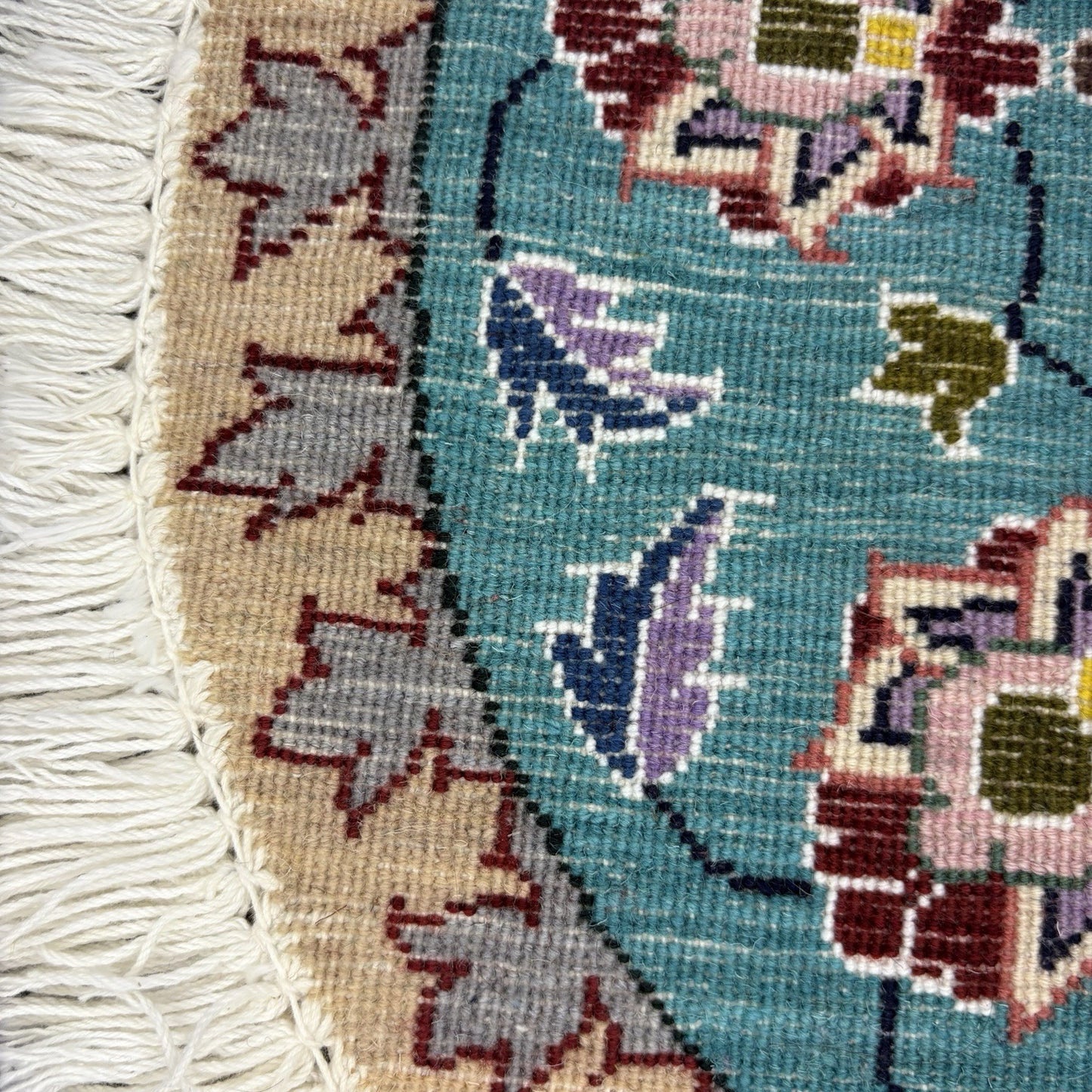 Round Medallion Rug Hand Knotted Size 20”x20” Or 50cm Blue Rug13