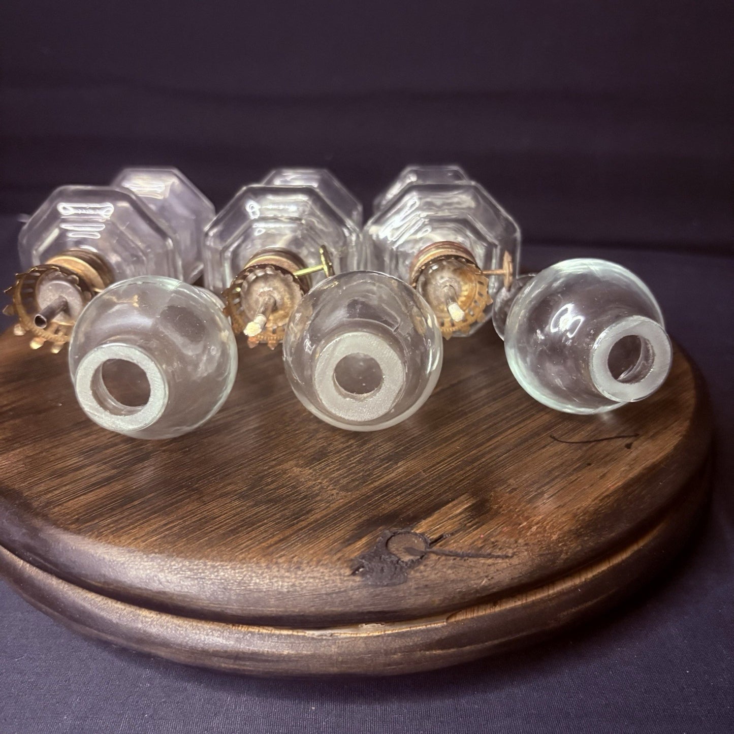 VTG 3 Miniature Hurricane Oil Lamp Set Of 3, Thick Glass Octagon Base - 6.5"7