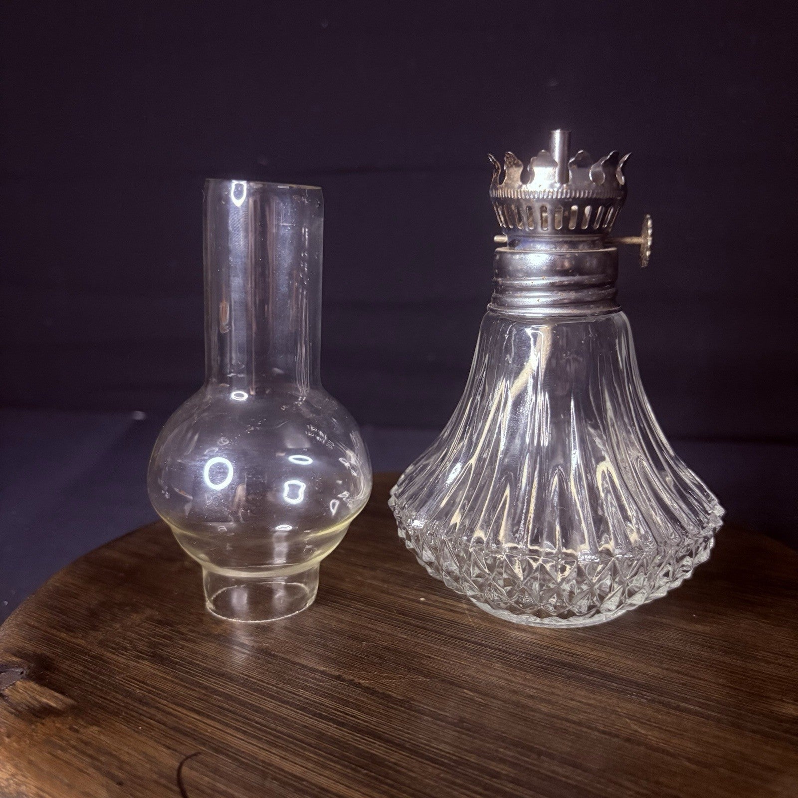 Vintage Miniature Hurricane Oil Lamp Lamplight Bubble Globe, Diamond Cut Base4