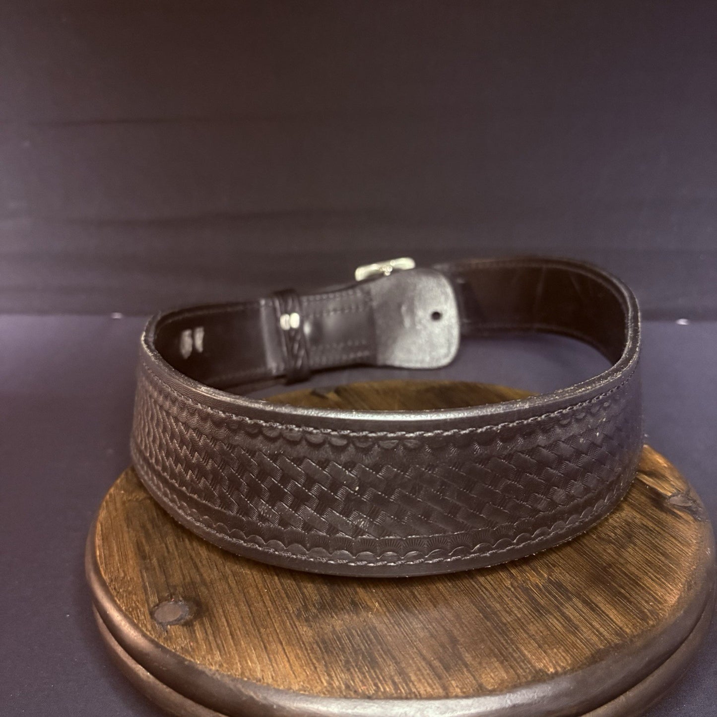 Aker Sam Browne Duty Belt (B01-36)  Size 36" Black Basketweave w/Chrome Buckle7