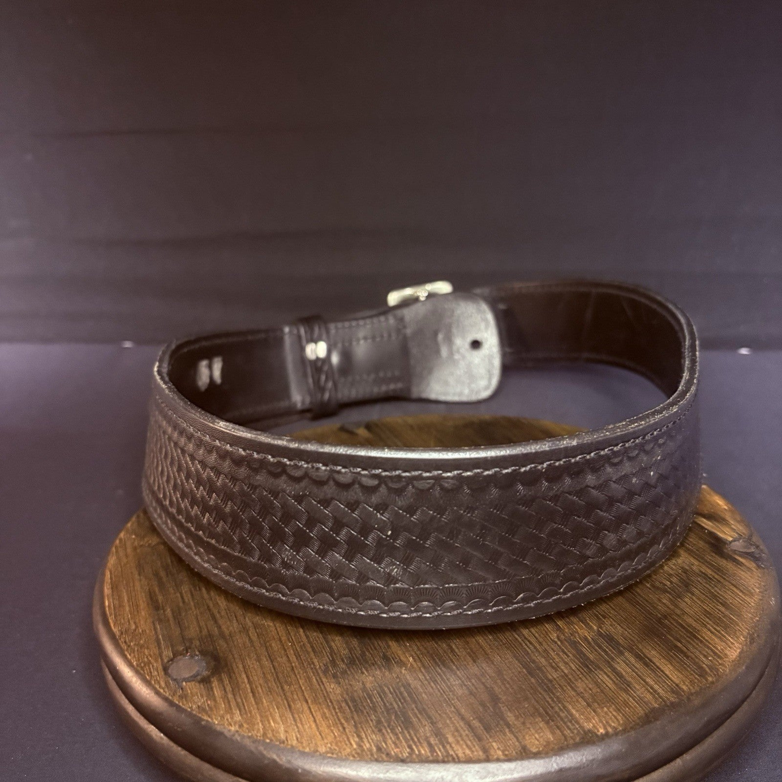 Aker Sam Browne Duty Belt (B01-36)  Size 36" Black Basketweave w/Chrome Buckle7