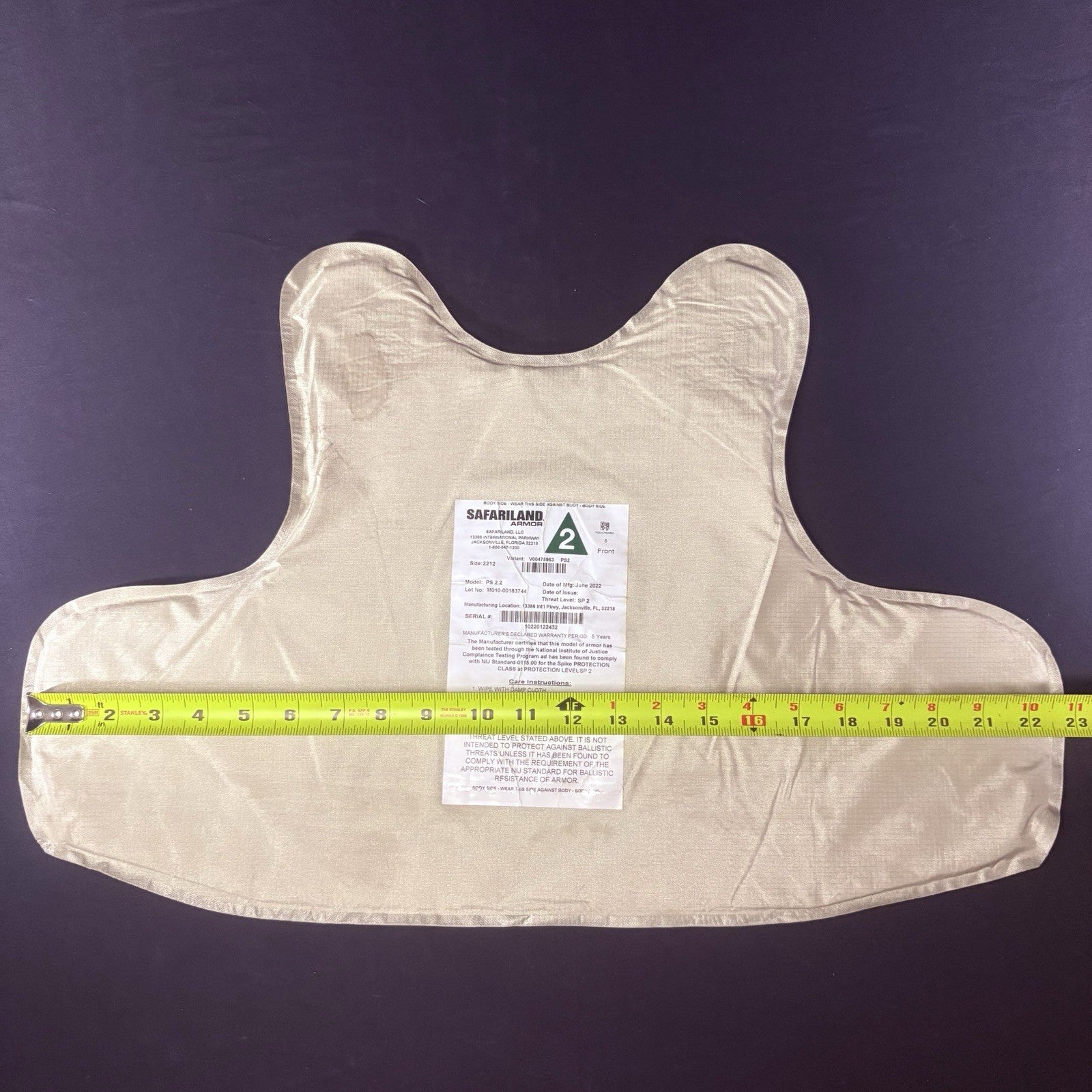 Safariland Stab Armor 2022 Size Large PS2.2 Spike Level 2 VERY THIN and FLEXIBLE8